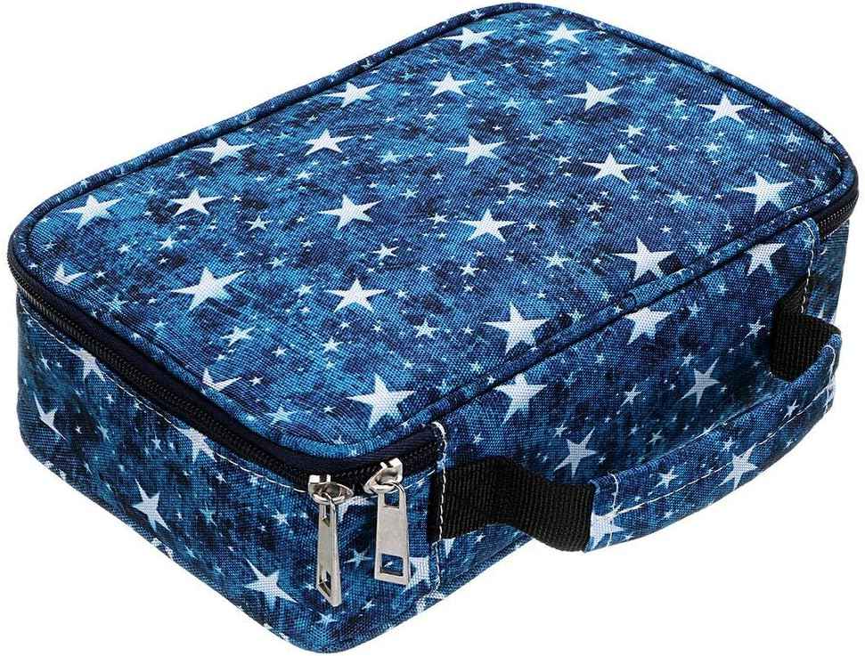 72 Slots High Capacity Zipper Pens Pencil Case Blue Star