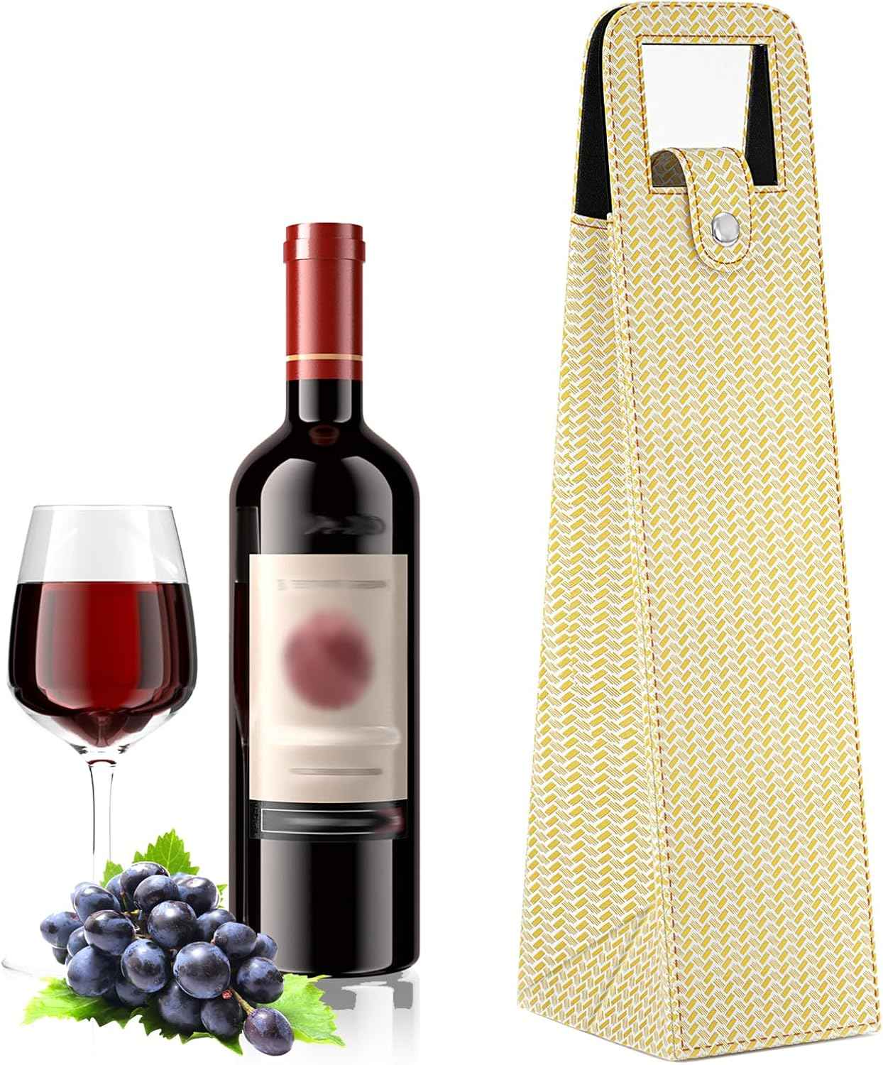 2 Pack Wine Gift Bag, Reusable Leather Wine Tote Carrier Beige A
