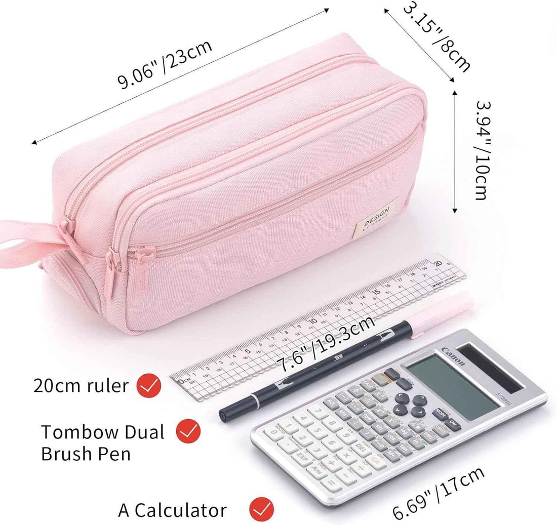 Large Pencil Case High Capacity Holder Box Storage Bag Pink