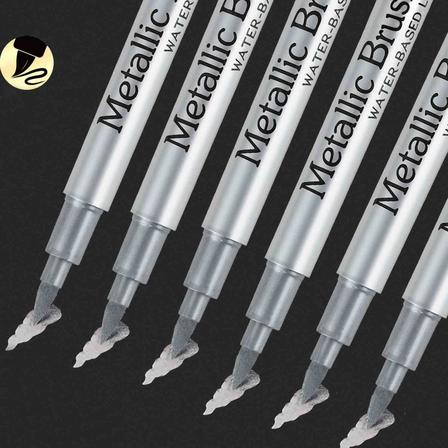 12pcs Metallic Brush Craftwork Marker Pens Silver