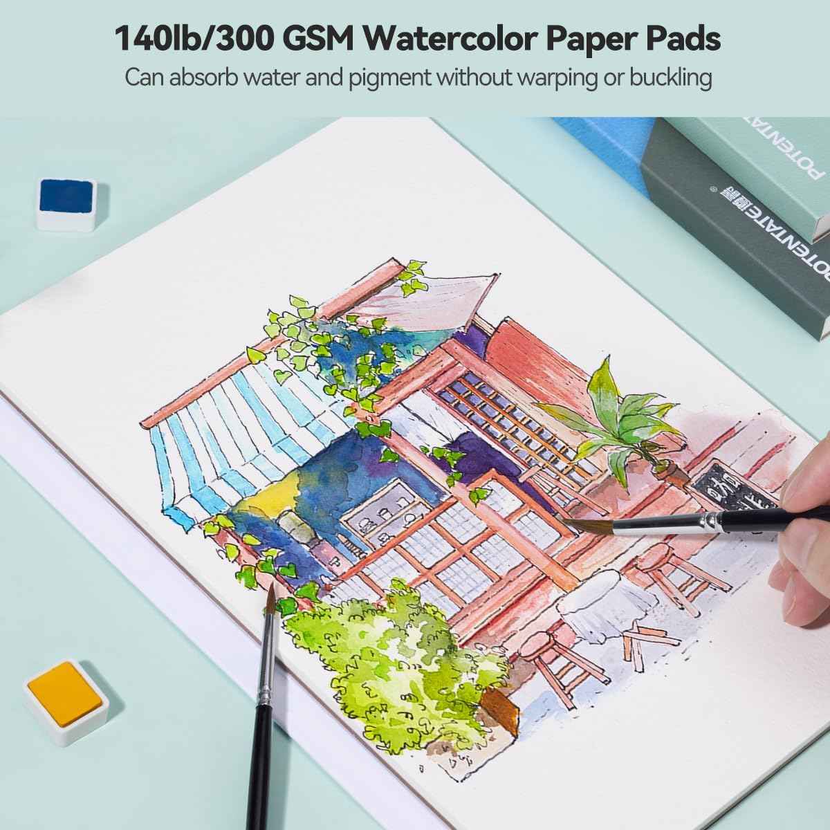 POTENTATE Watercolor Paper Block,100% Cotton,20 Sheets