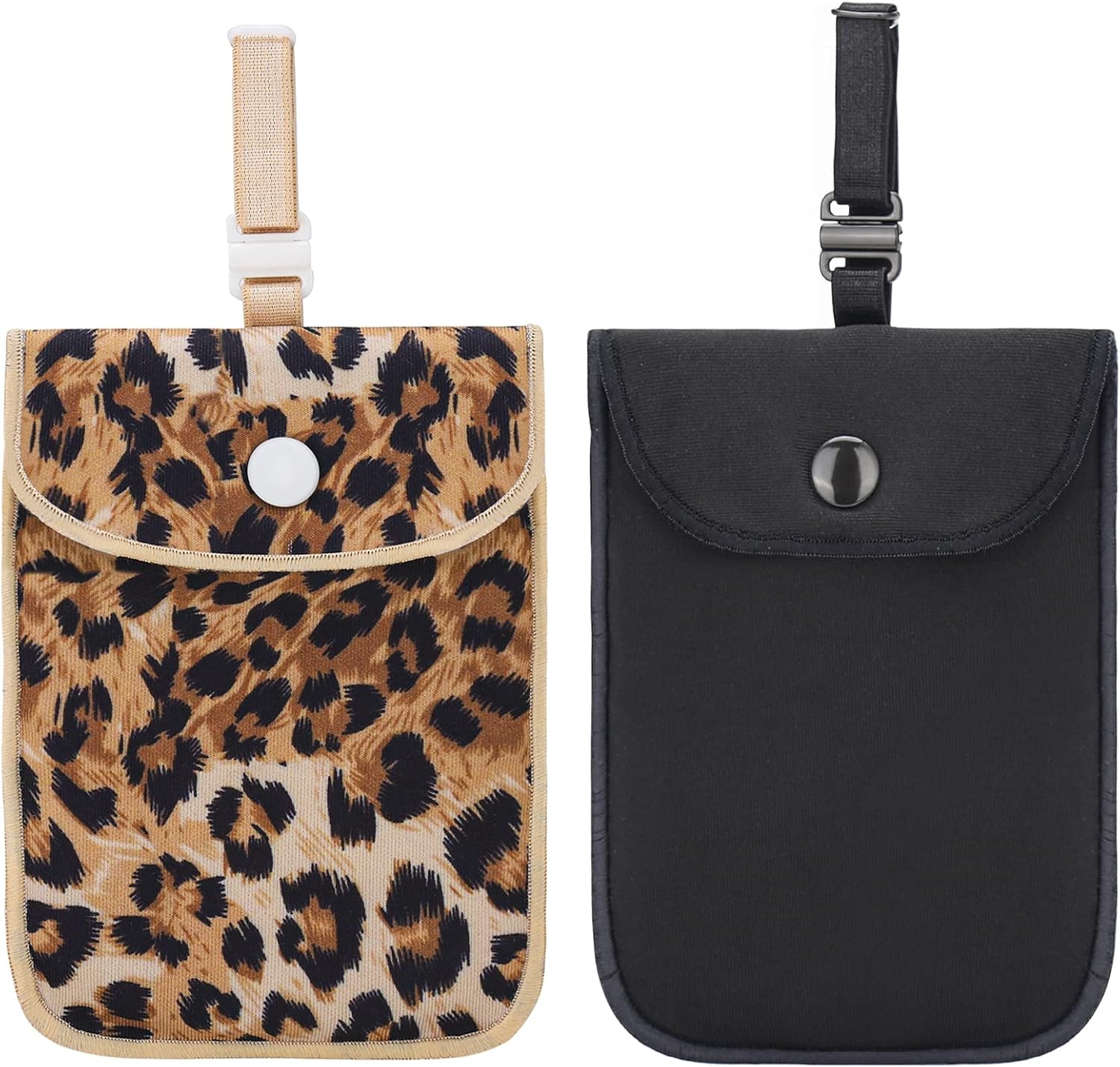 Hidden Bra Concealed Women's Lingerie Wallets for Secure Travel 2 Pack Black & Leopard Print