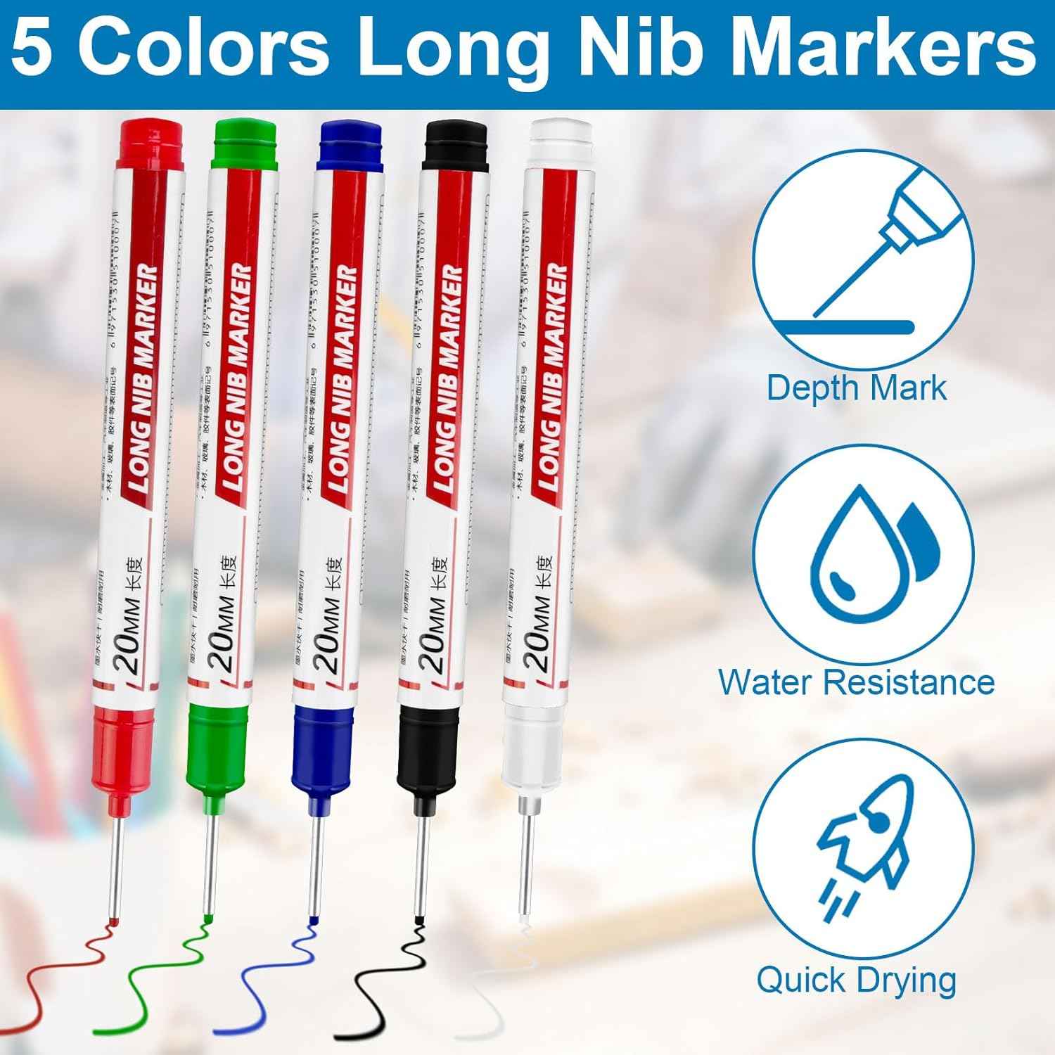 10Pcs Long Head Deep Hole Marker - Long Nib Marker Pen