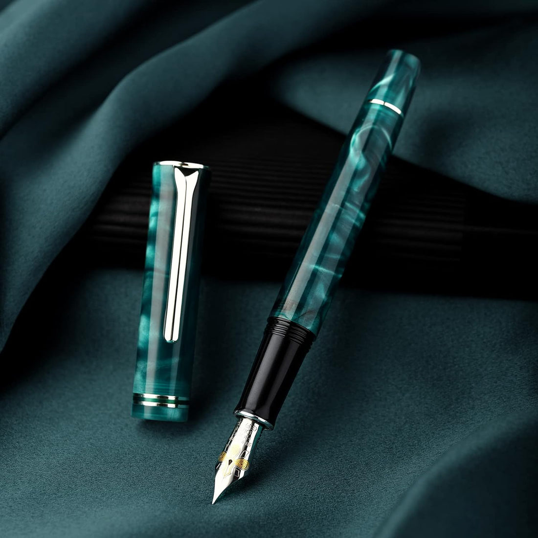 Hongdian N2 Fountain Pen, Iridium Nib Teal Blue Acrylic Design