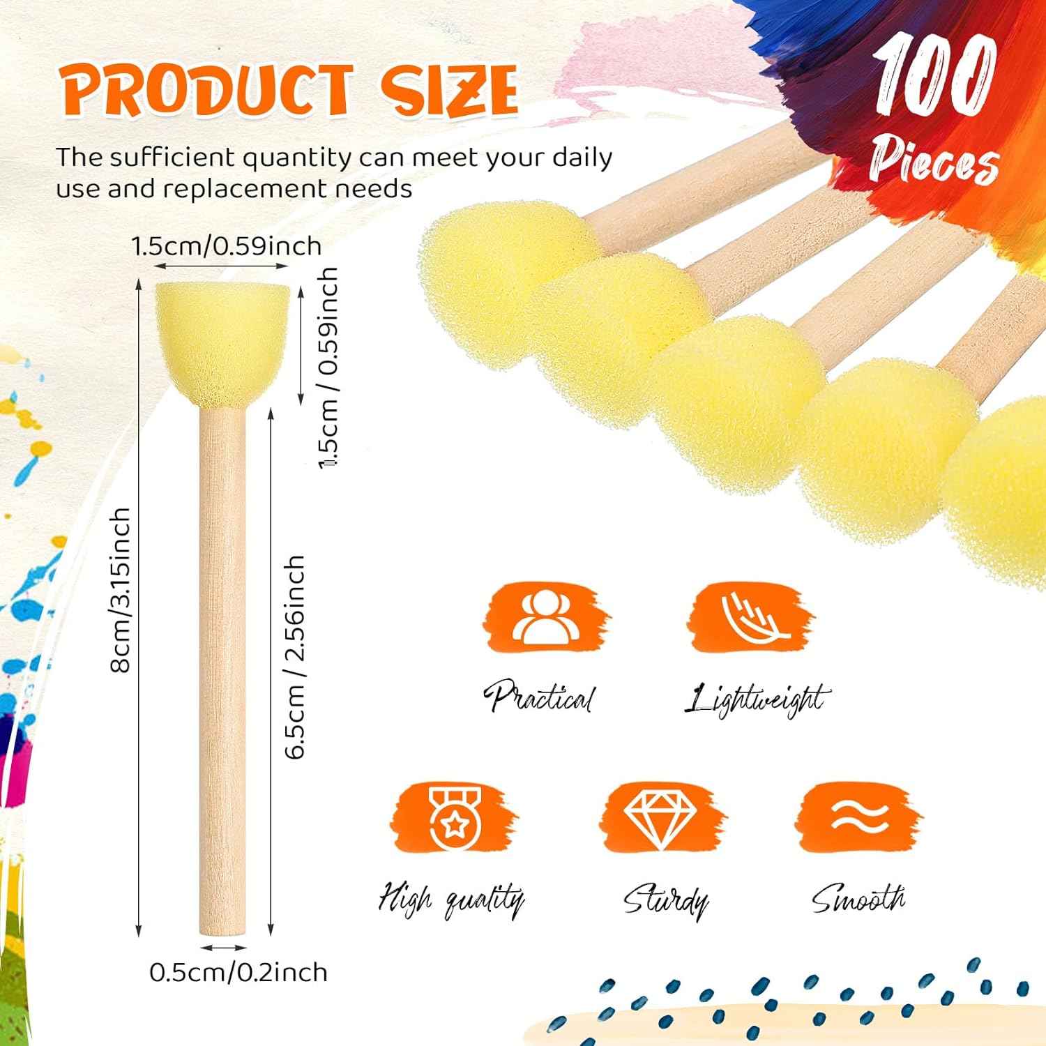 100Pcs Small Round Paint Sponge Foam Brush for Kids DIY Painting Crafts 0.6 Inch