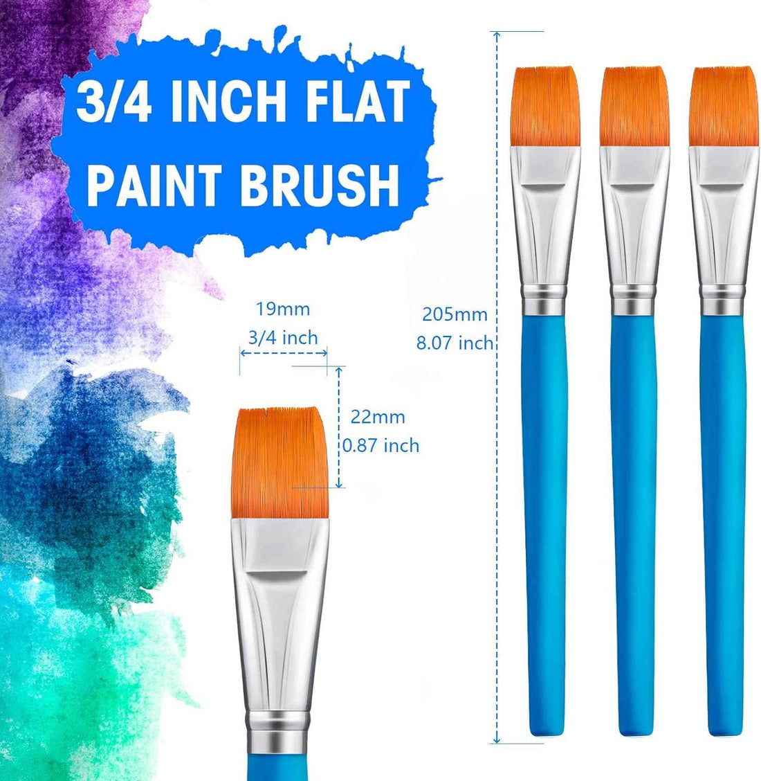 10 Pieces 3/4 Inch Flat Acrylic Paint Brushes for Kid Adult Blue