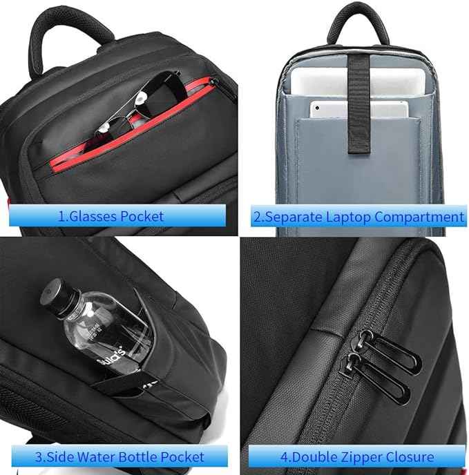 Eurcool Laptop Backpack for Men with USB Charging Port Business Bag,Black,Large