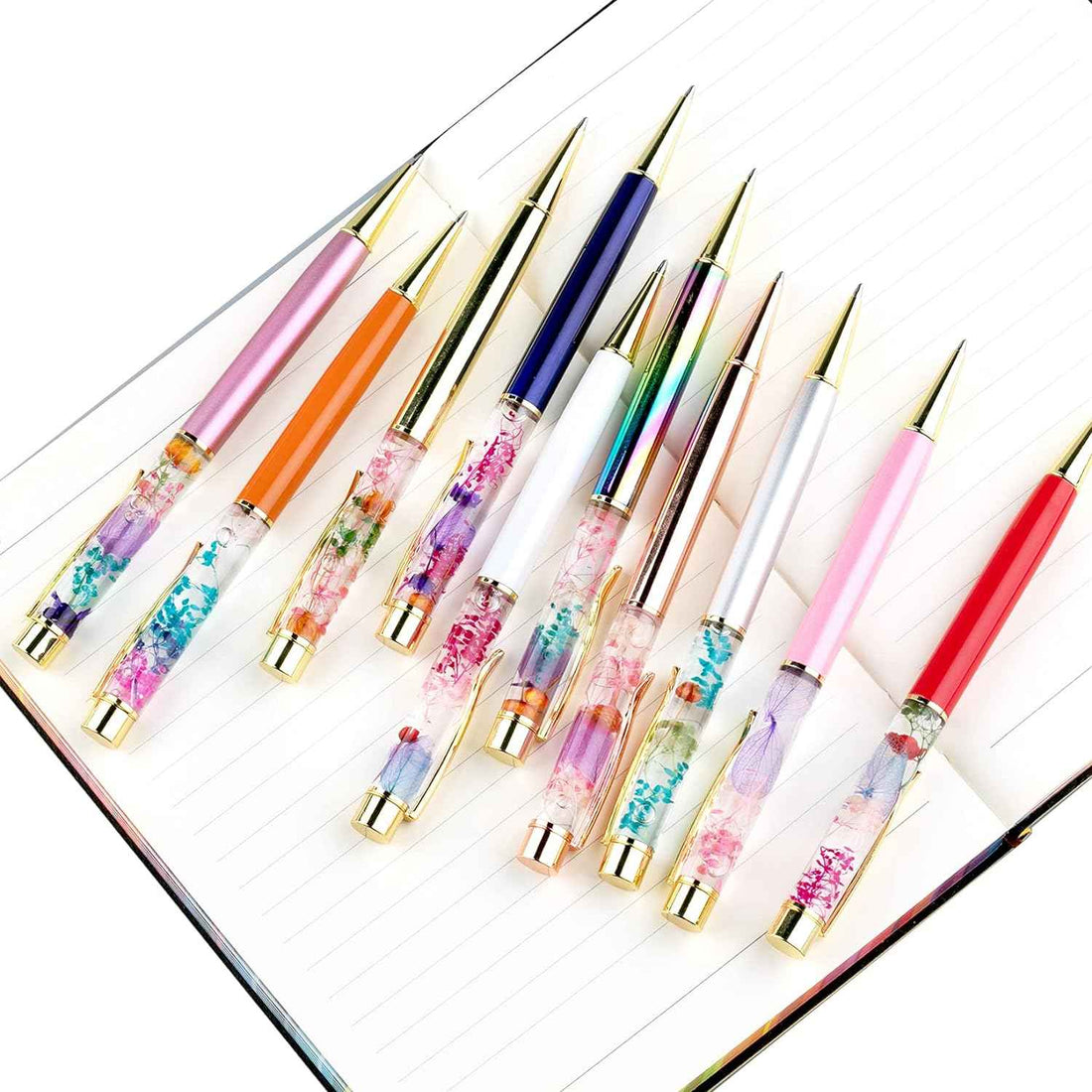 10 Color Metal Ballpoint Pens with Herbarium Floral