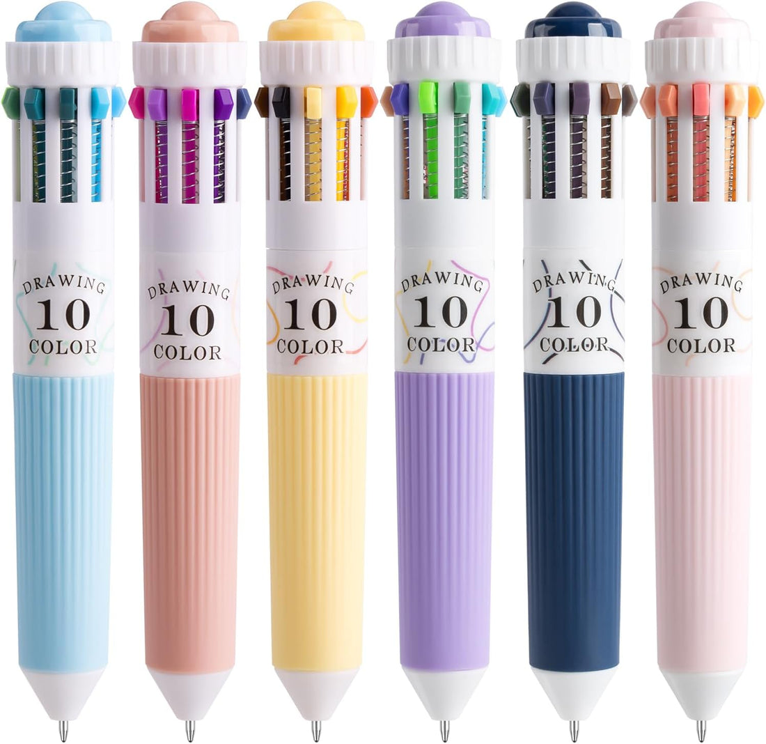 6 Pack 10-in-1 Multi-Color Ballpoint Pens - 57 Total Colors (0.8mm Fine Tip)