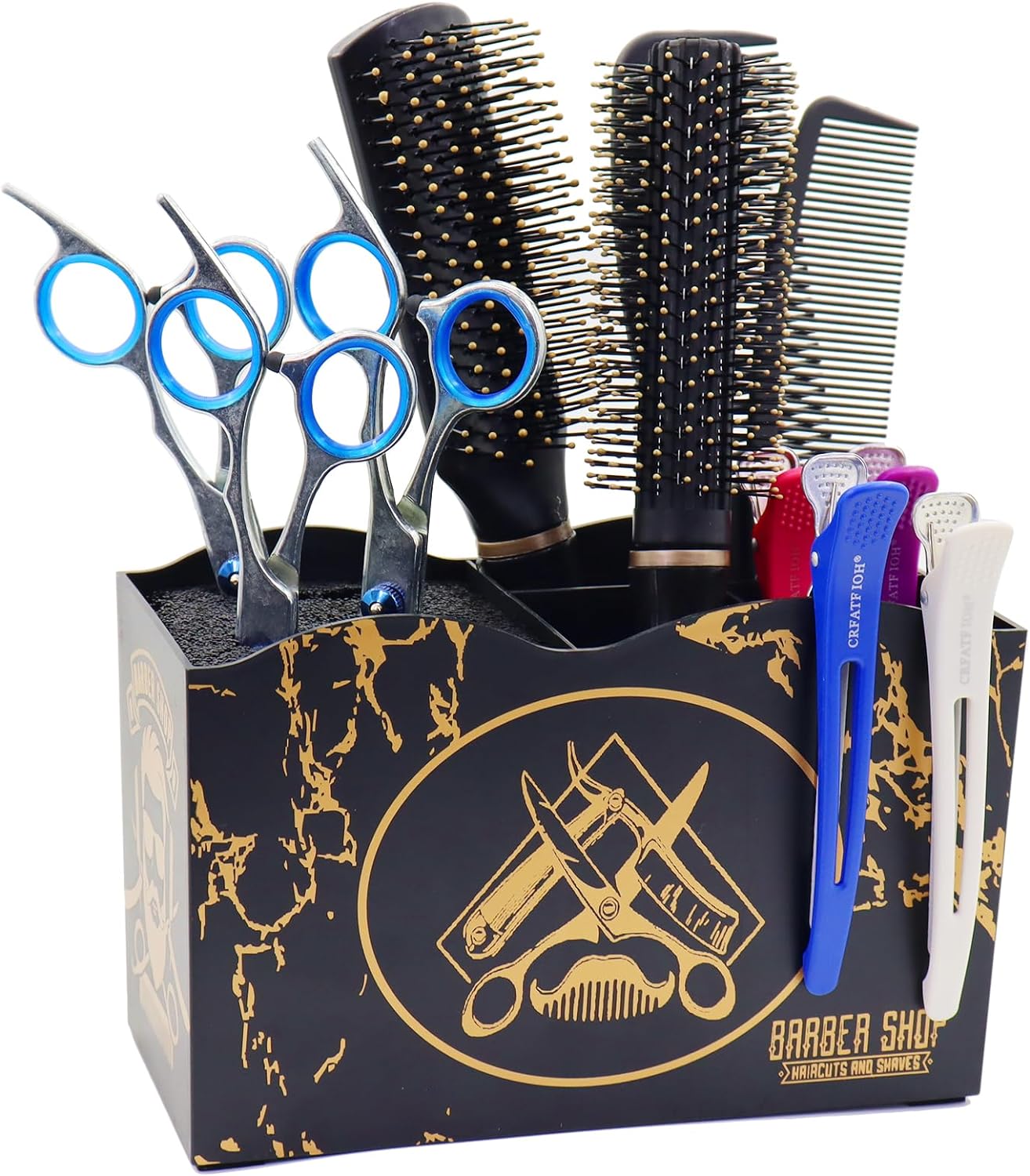 Barber Shear Scissor Comb Holder Box Desk Organizer 5 Compartments Black