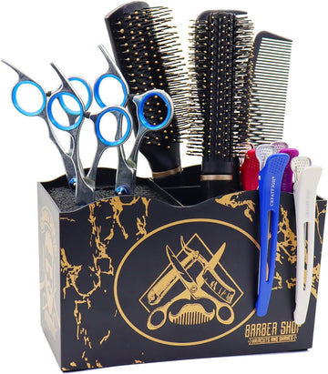 Barber Shear Scissor Comb Holder Box Desk Organizer 5 Compartments Black