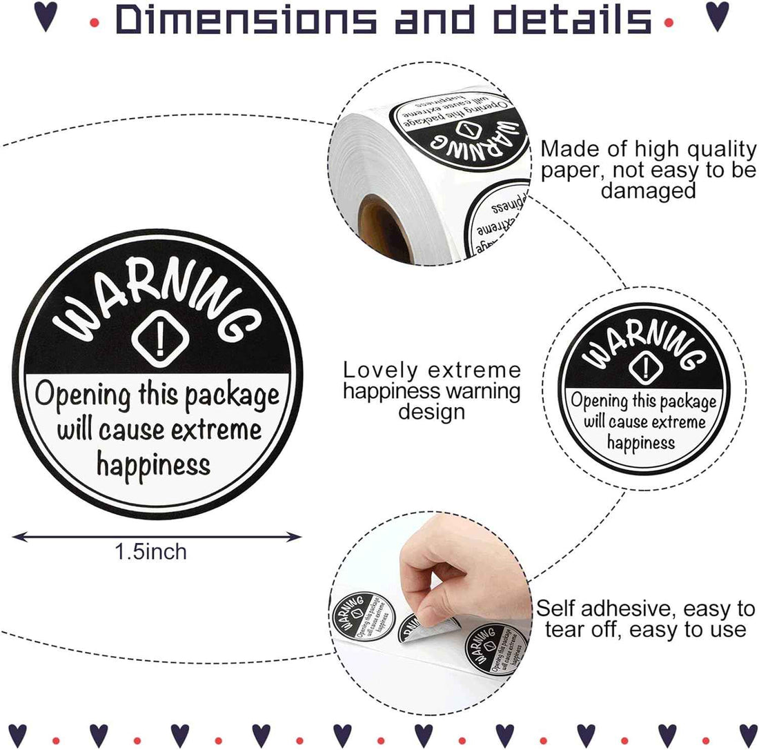 1000Pcs Extreme Happiness Stickers Round Self-Adhesive Labels 1.5 Inch Black and Pink