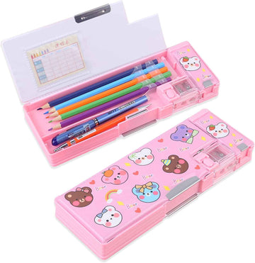 Pop Up Multifunction Pencil Case Pen Box Organizer Pink Bear
