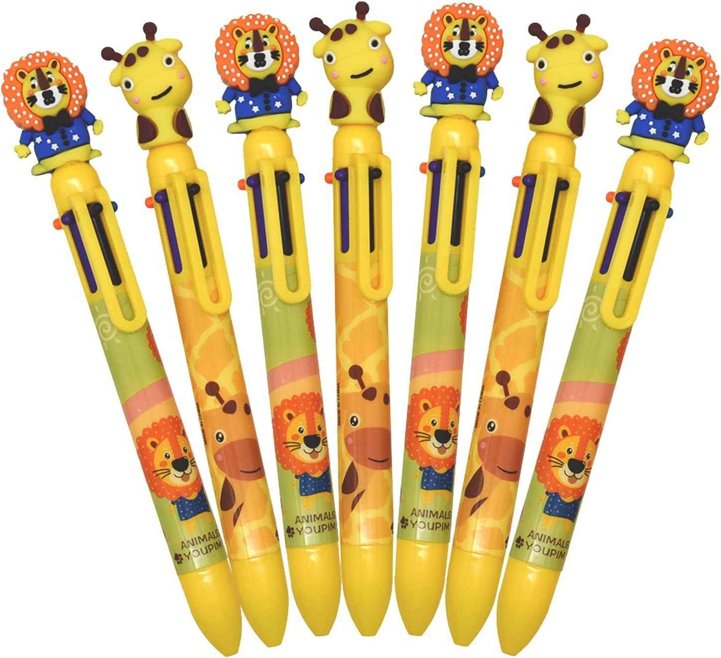 8PCS 6in1 Multicolor Ballpoint Pen Giraffe Lion For Kids Adults School