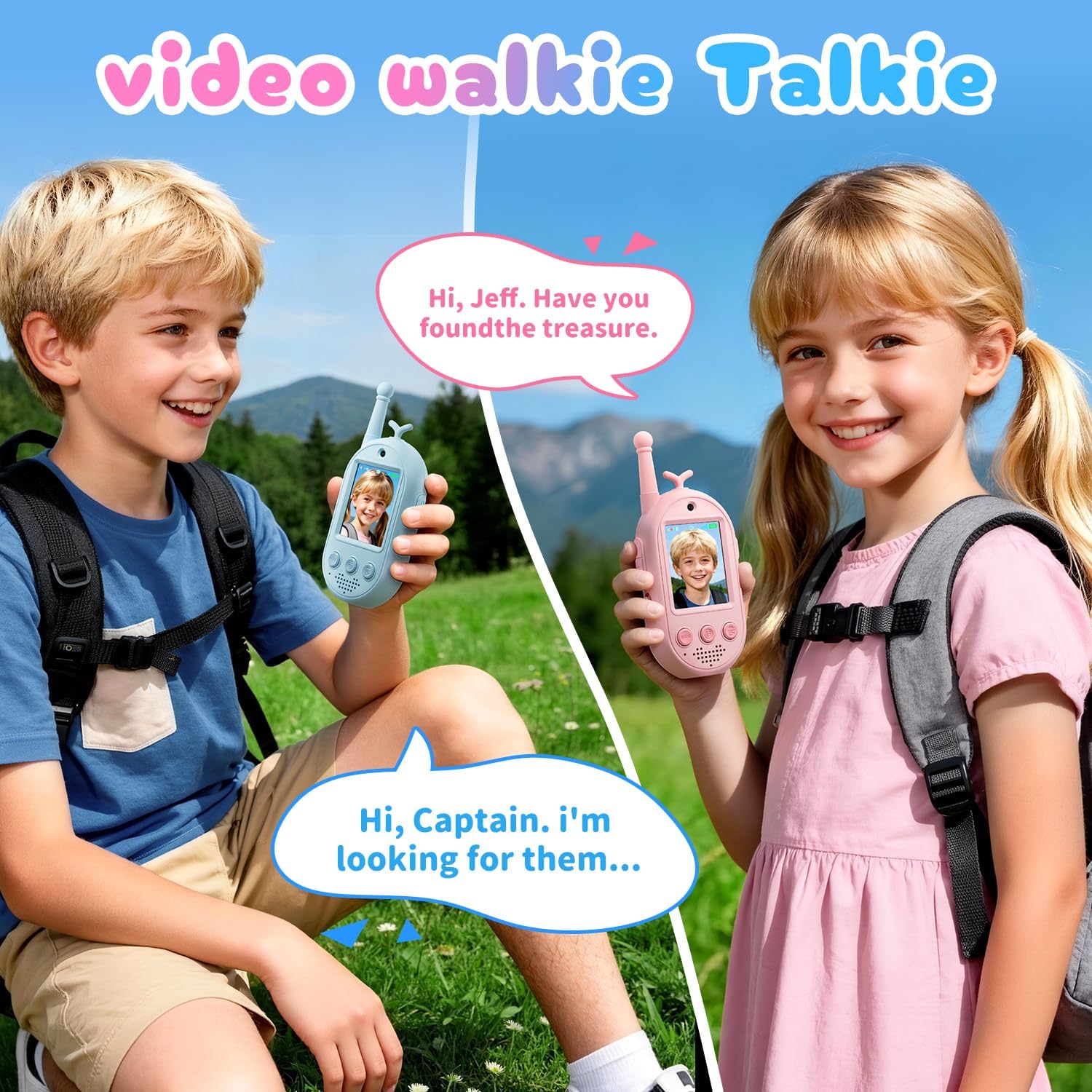 Upgraded Video Walkie Talkies for Kids, 2 Pack Rechargeable