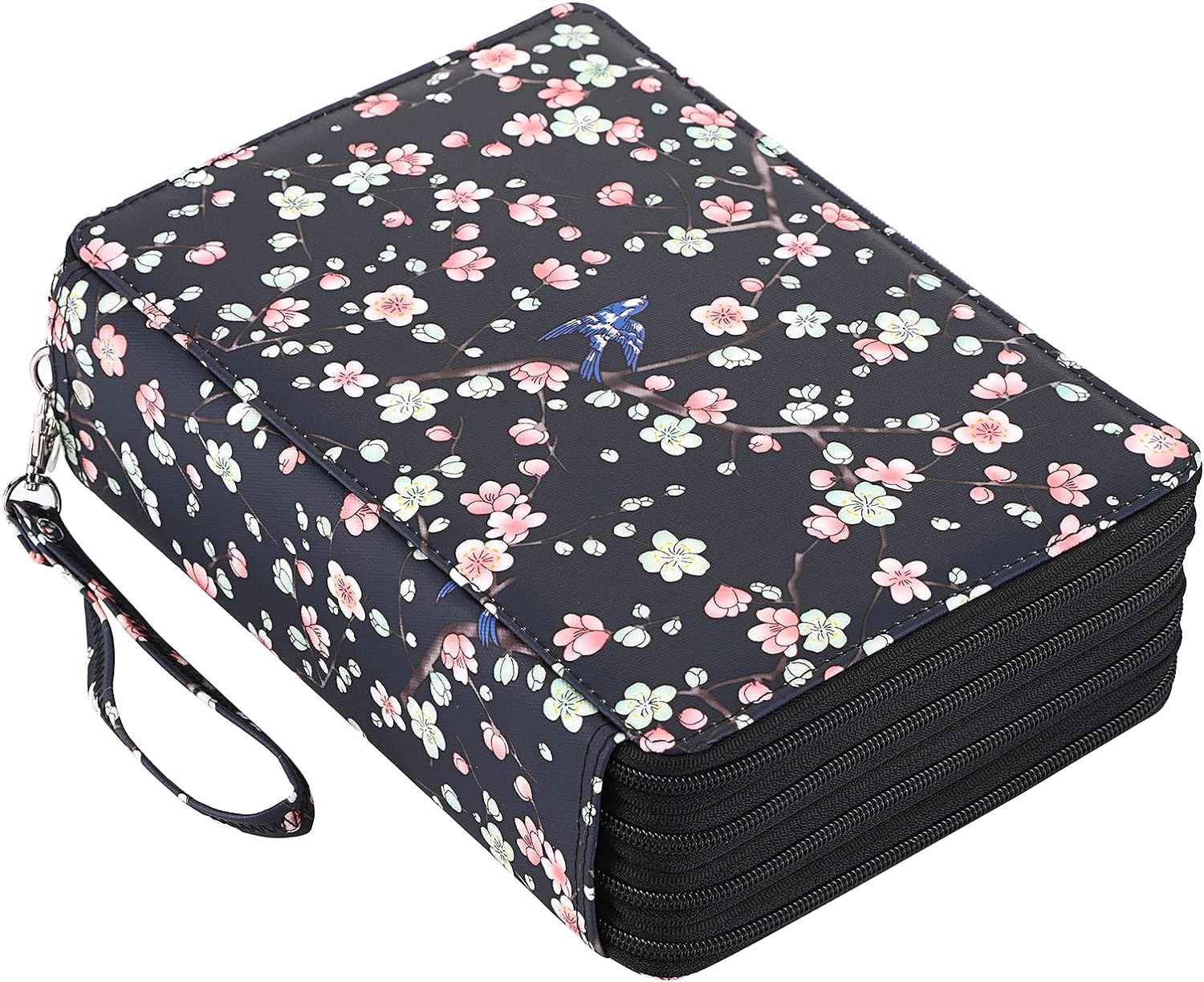 200 Slots Colored Pencil Case Large Capacity Pencil Organizer Black+Pink