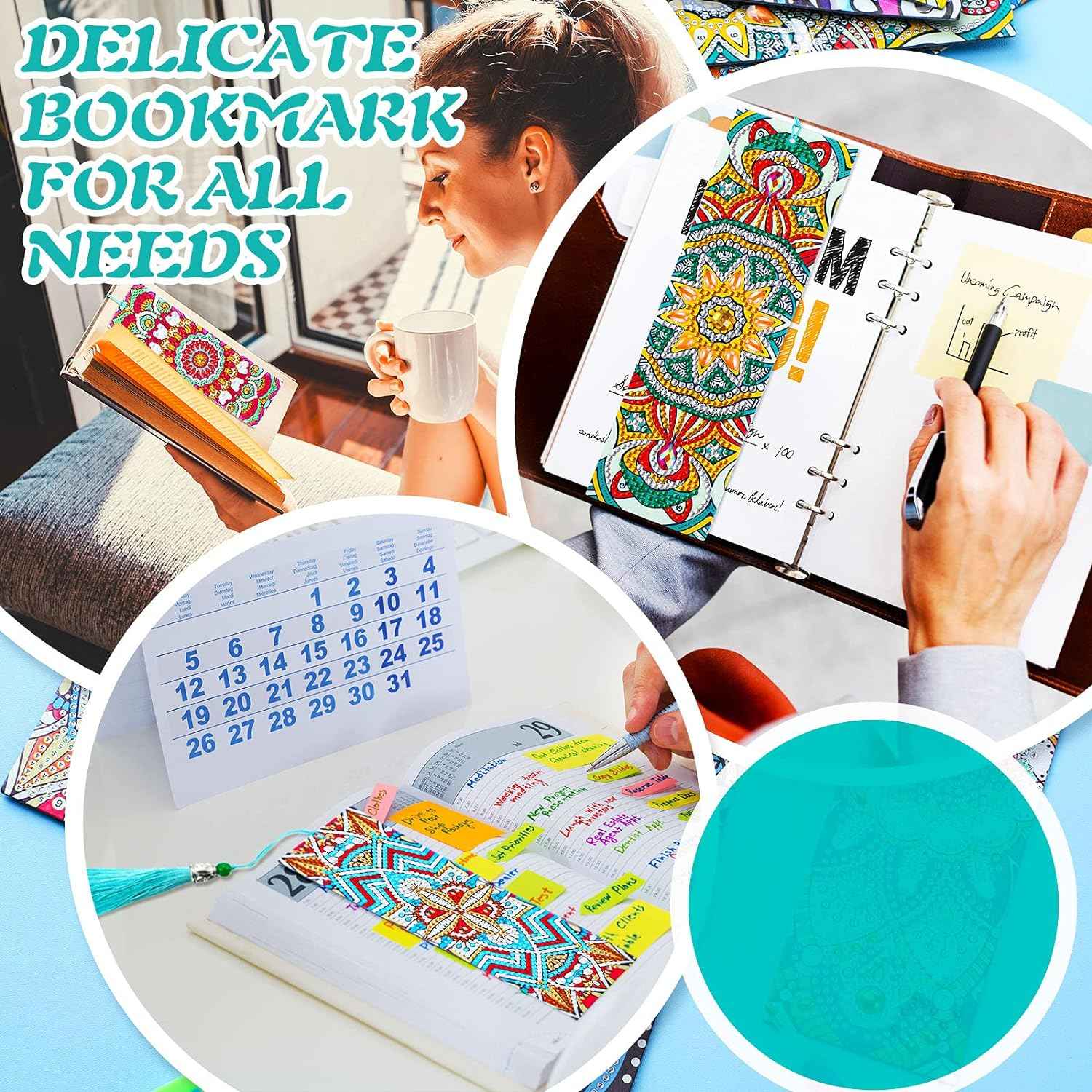 8 Pieces 5D Diamond Painting Bookmarks Floral Rhinestone with Tassels