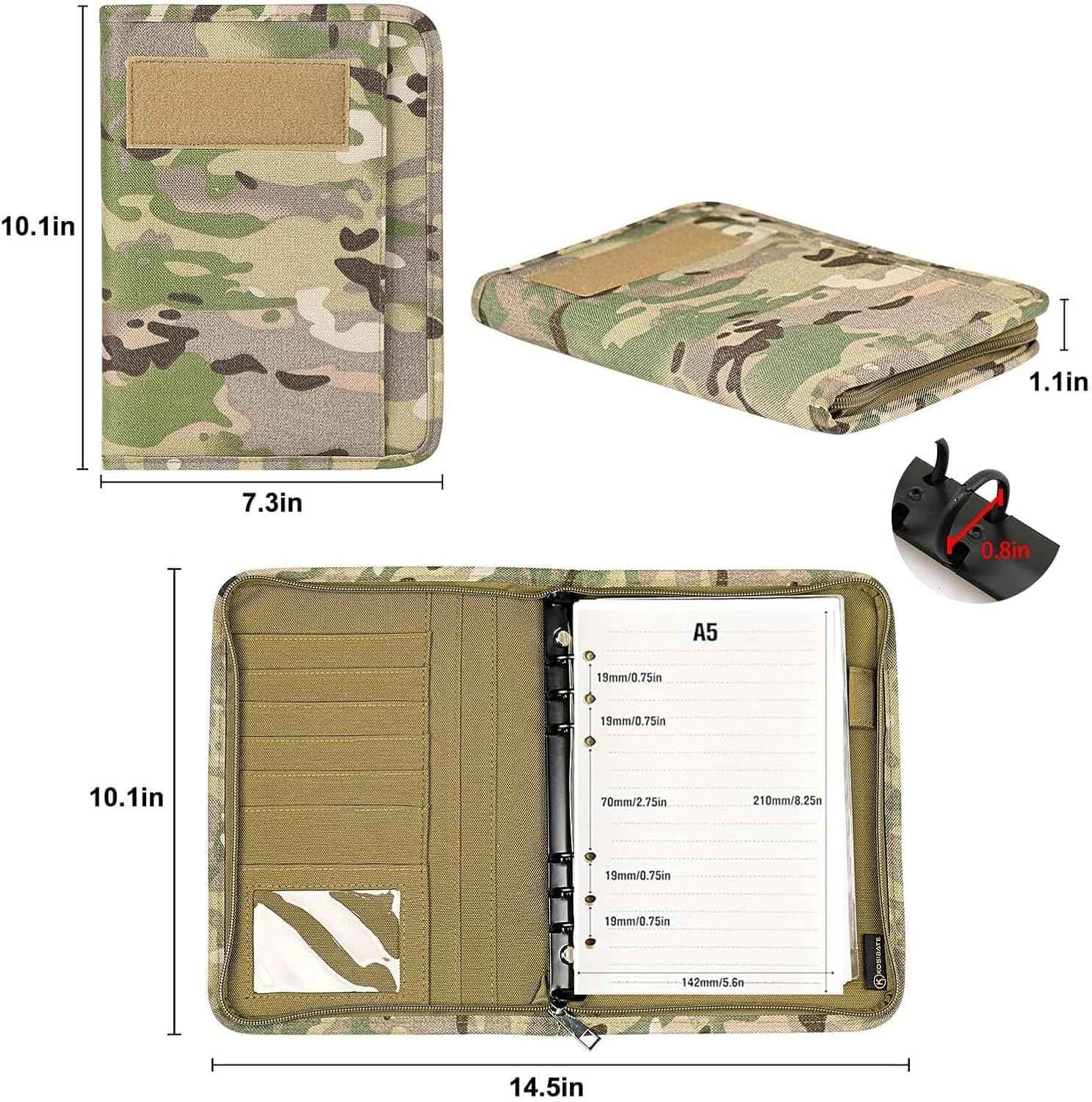 A5 Size Tactical Notebook Padfolio Ring Binder with 80 Sheets Paper