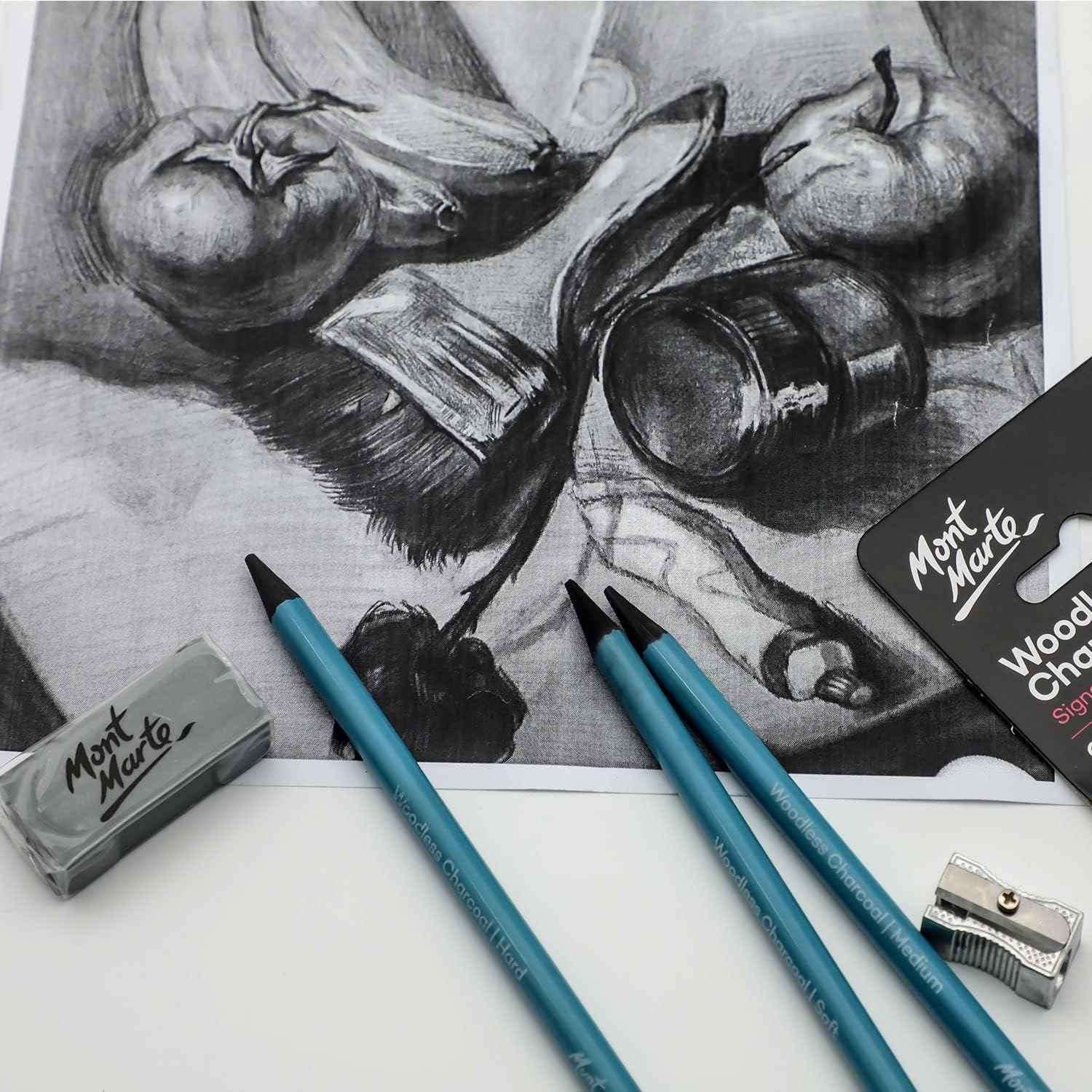 Mont Marte Woodless Charcoal Pencils,3 Piece,Soft,Medium and Hard