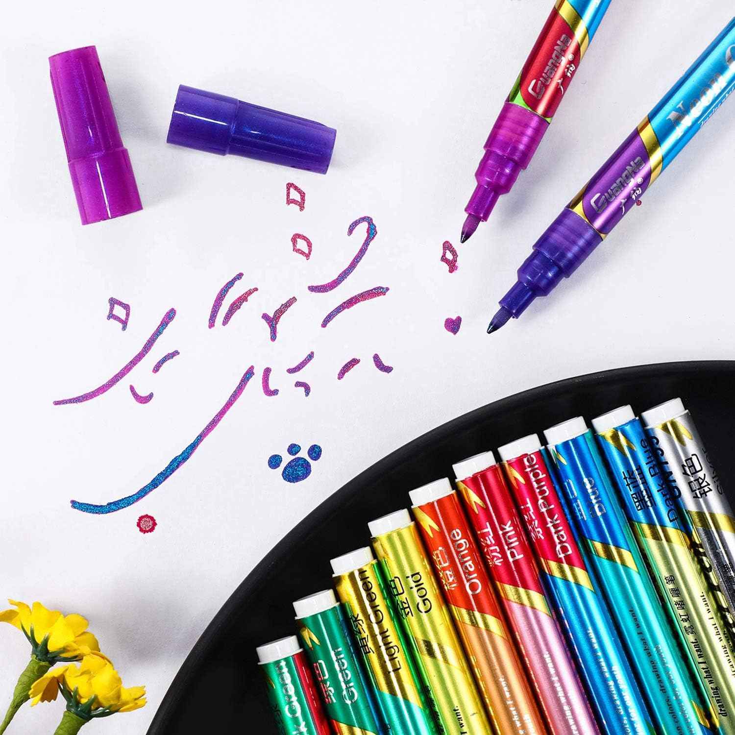 Guangna Neon Gel Pen Glitter Double Color Metallic Marker-12 Colors