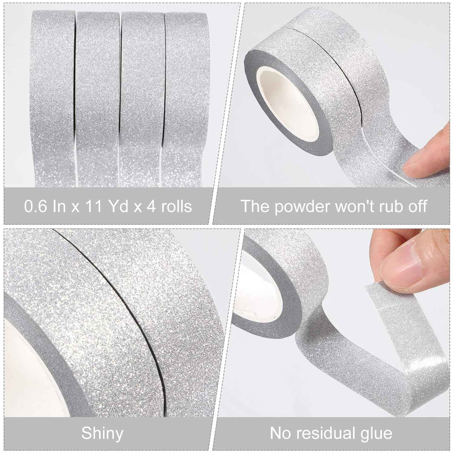 4 Rolls Silver Washi Tape Crafting Glitter Masking Tape