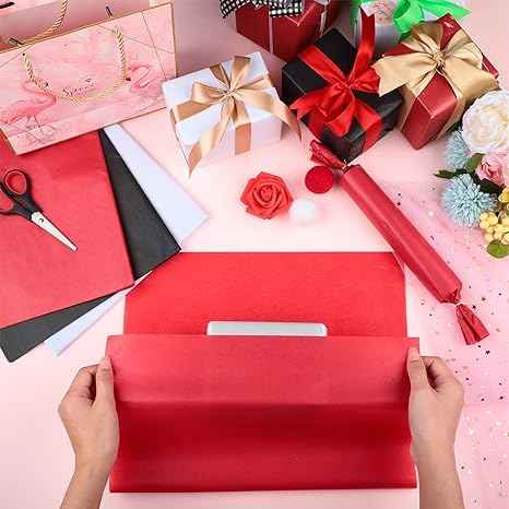 100 Sheets Tissue Wrapping Paper for DIY Crafts 35x50cm Black White Red