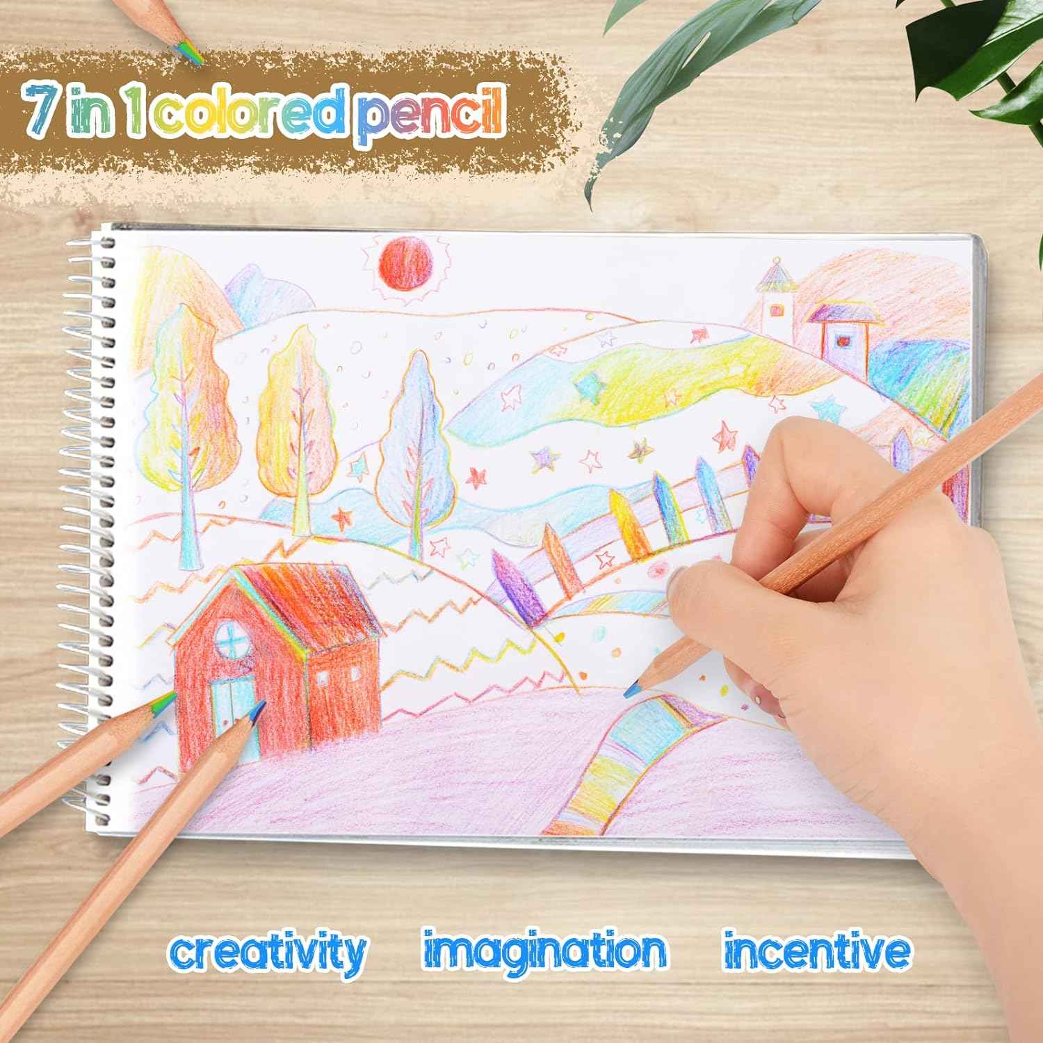 30PCS Wooden 7IN1 Rainbow Colored Art Drawing Pencils