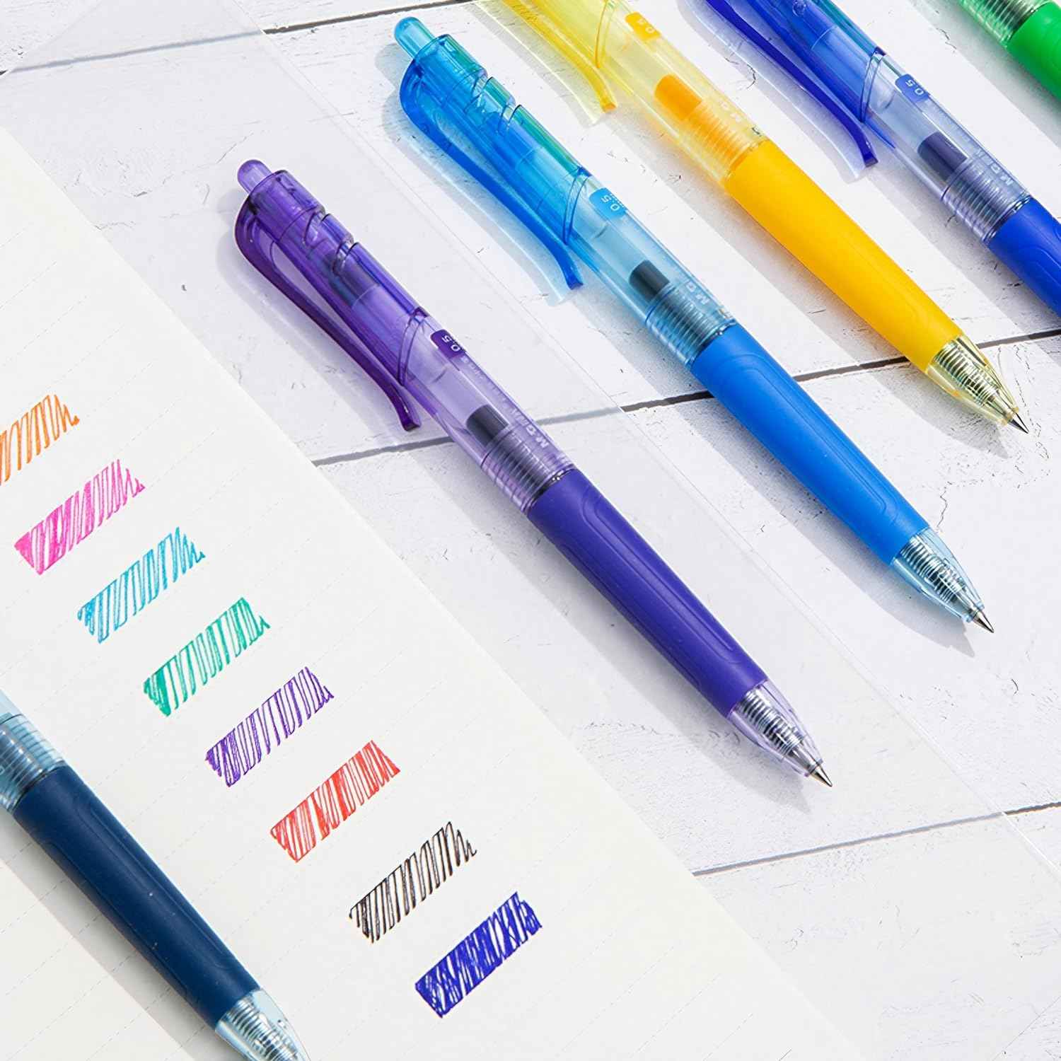 Retractable Liquid Gel Pens with Grip,10 Assorted Ink Colors (0.5 MM)