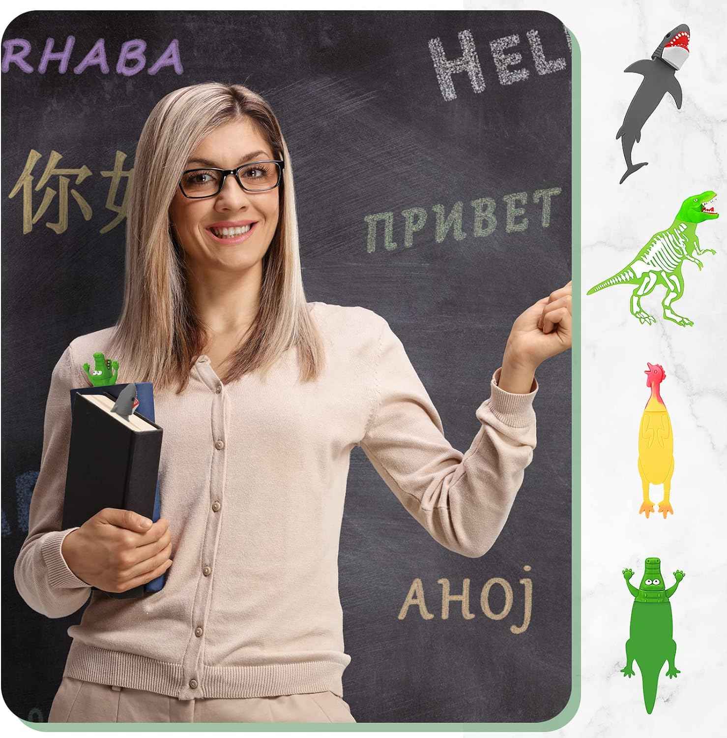 4Pcs Luminous Dinosaur Shark Crocodile Chicken Bookmarks