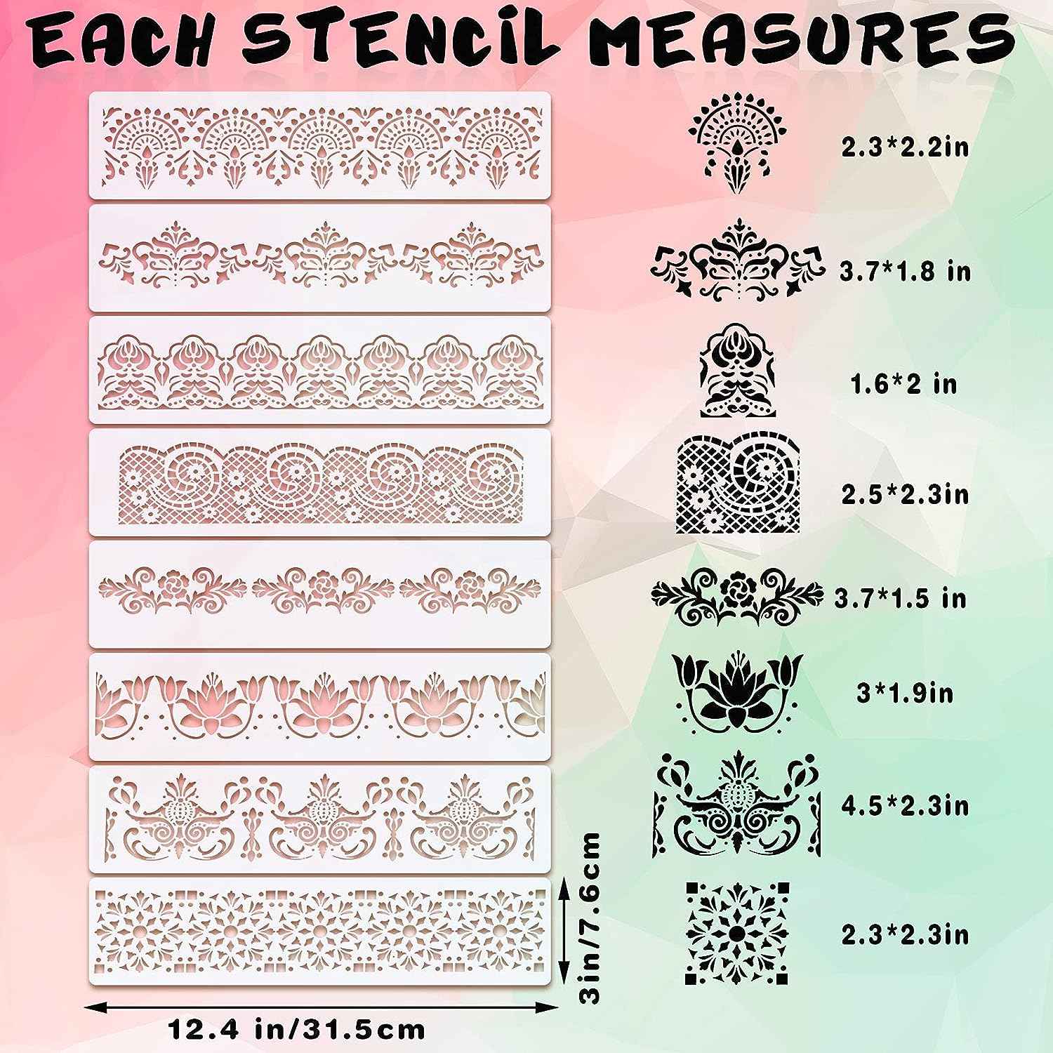 8 Pieces Ornate Border Stencil Flower Template DIY Art and Craft