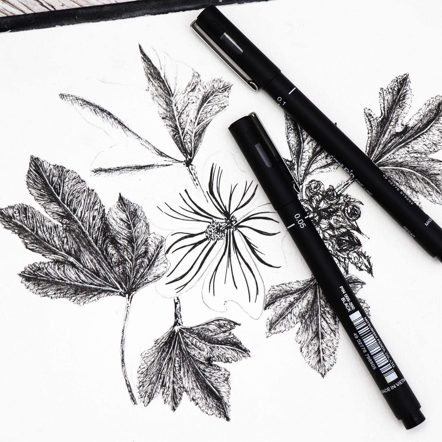Uni Pin Drawing Technical Fineliner Pens 6 Assorted Tips Black Ink