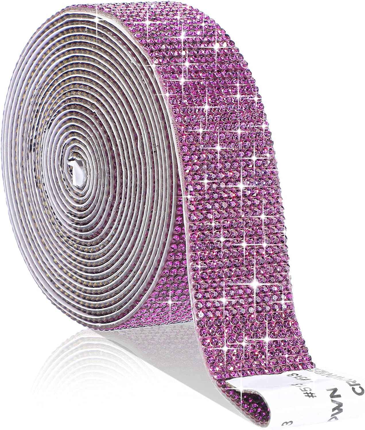 Self Adhesive Rhinestone Strips Crystal Ribbon Sticker Wrap for DIY Car Phone Purple