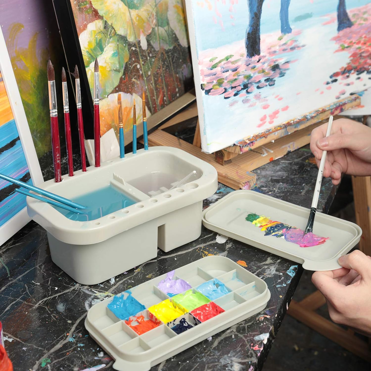 Paint Brush Cleaner Holder and Organizers with Palette