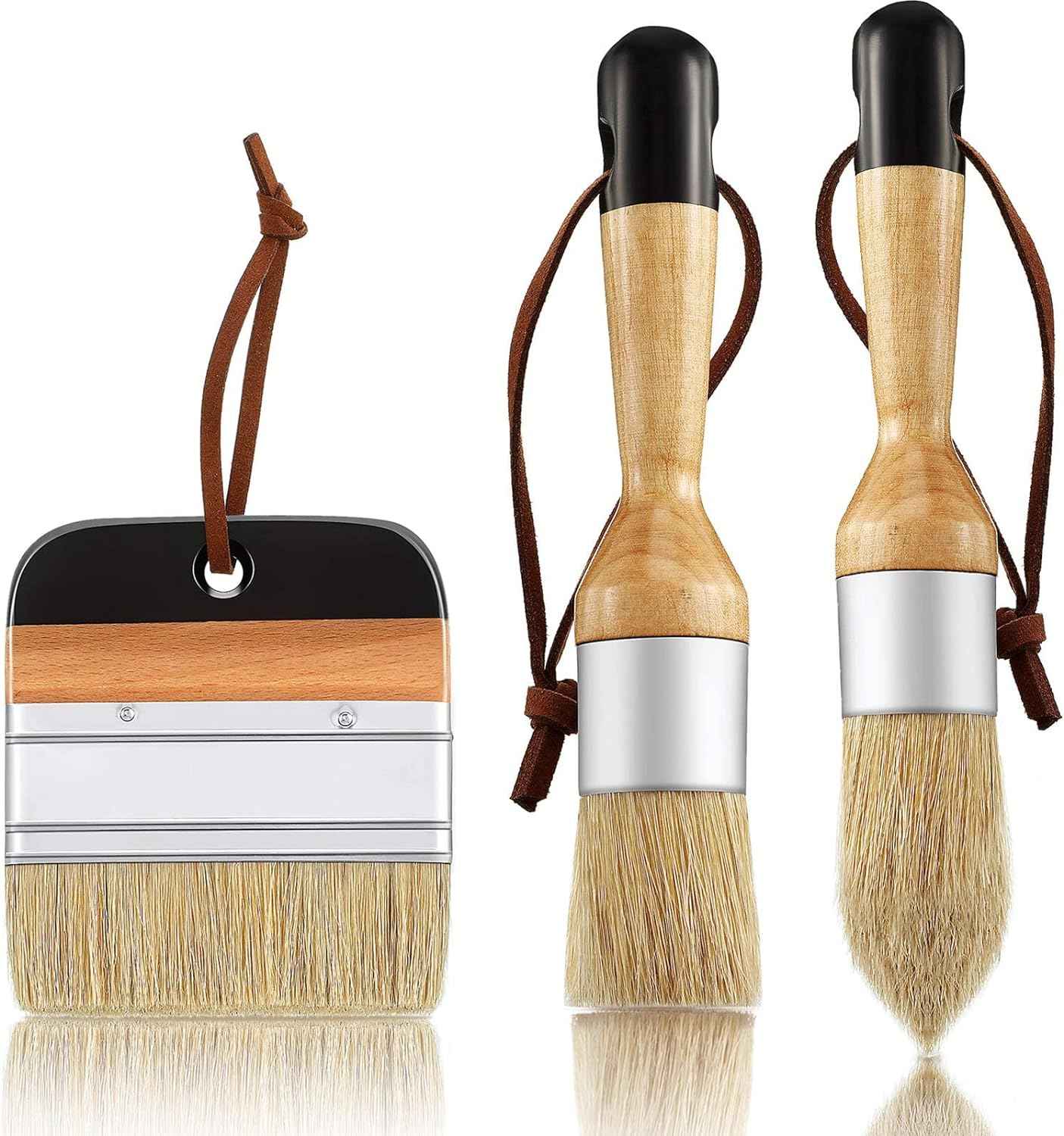 3 Pieces Chalk and Wax Paint Brushes for Acrylic Painting Wood Furniture Black