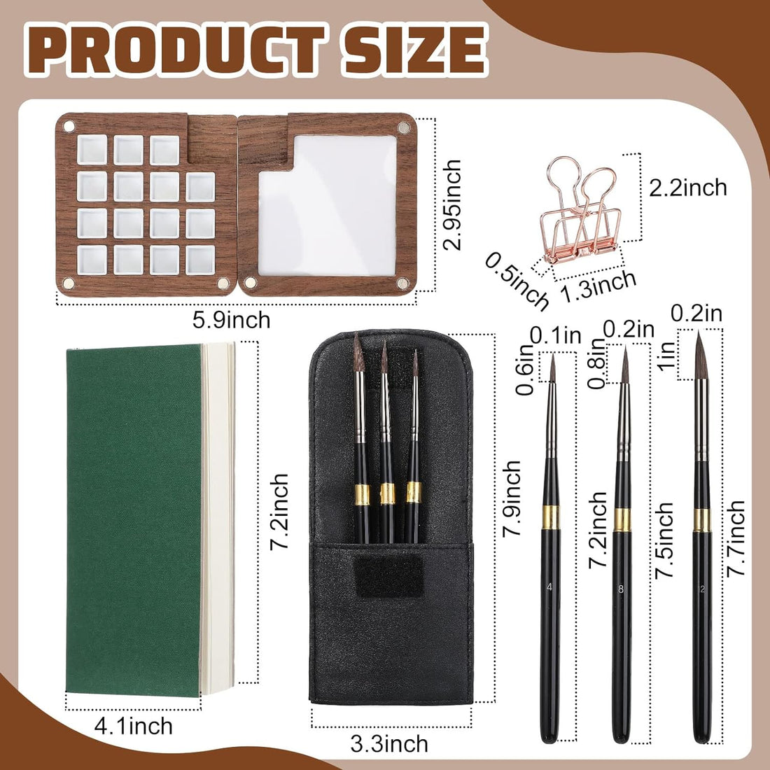 7Pcs Portable Watercolor Palette with Clip Sketchbook Paint Brushes 15 Color