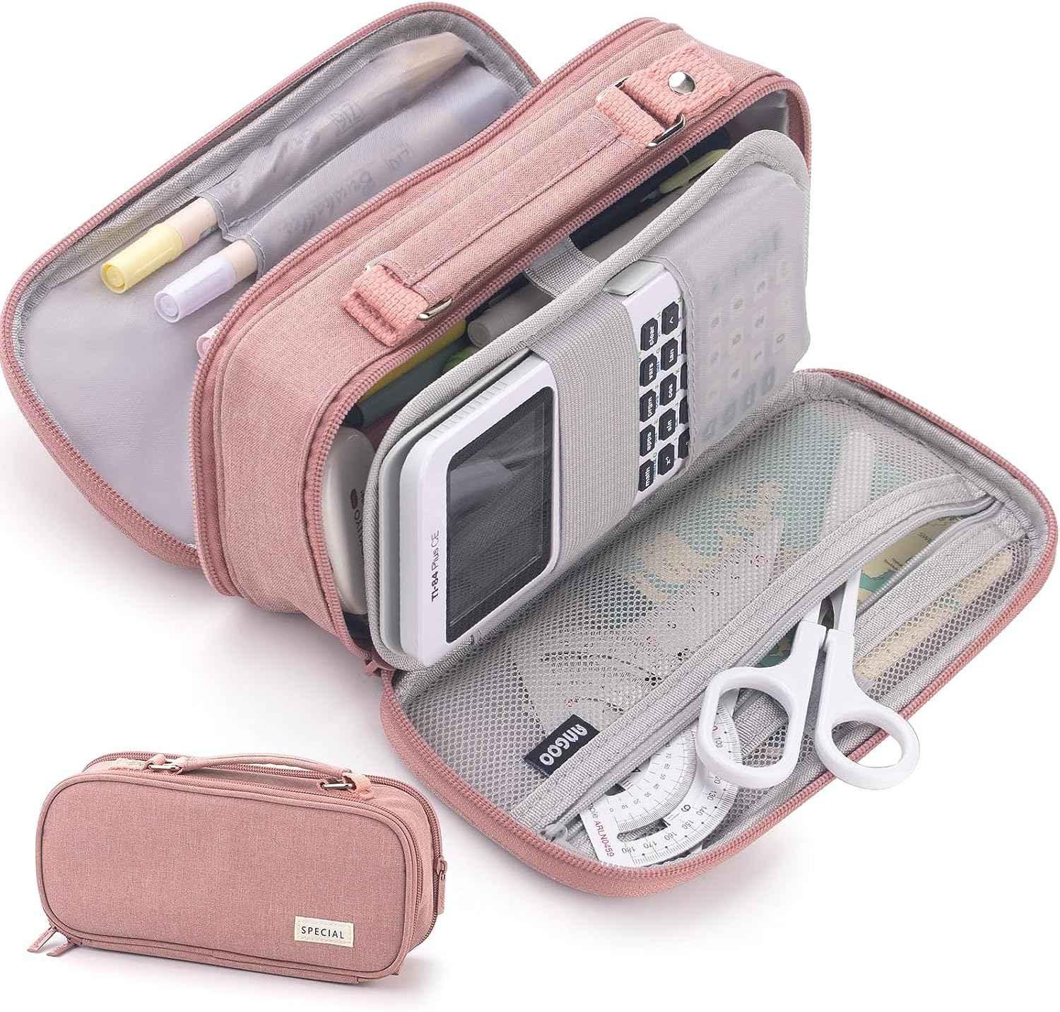 Large capacity pencil case Pencil Pouch Double Zipper Storage Bag Dark Pink