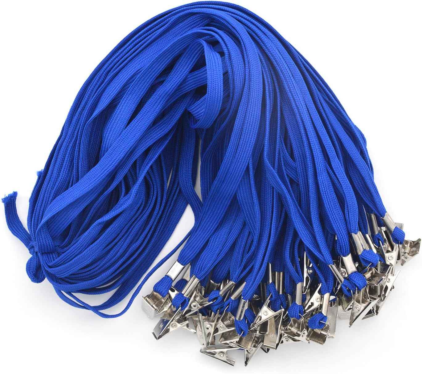 50PCS 32-Inch Flat Lanyards with Badge Clip Blue