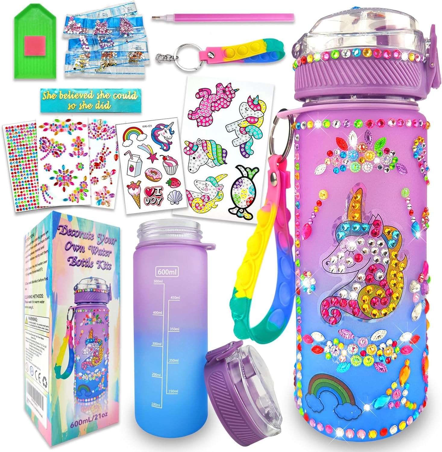 Decorate Your Own Water Bottle Kits for Girls Unicorn/Mermaid Unicorn