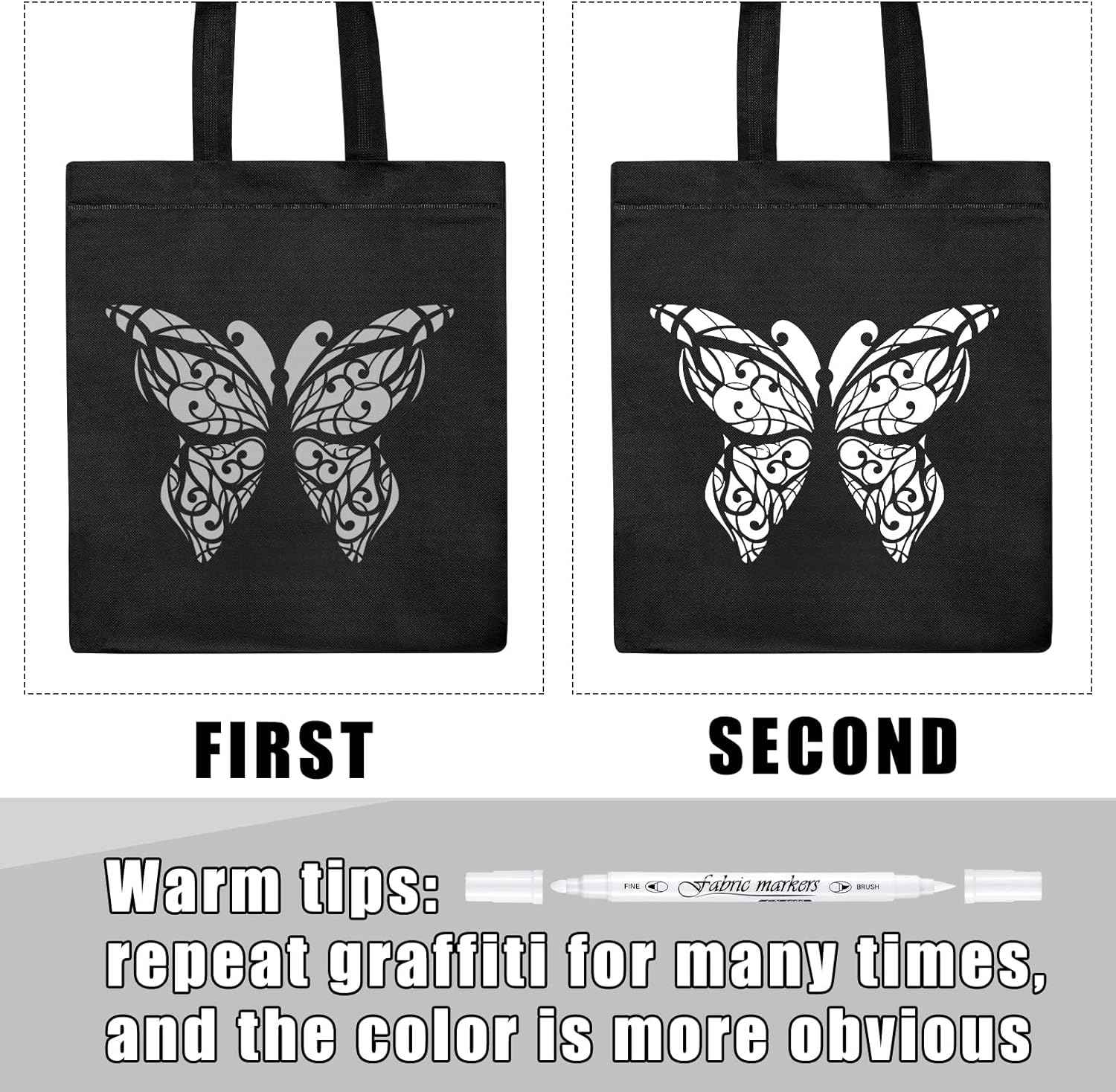 Guangna 6Pcs Fabric Markers Double Ended White Black Color