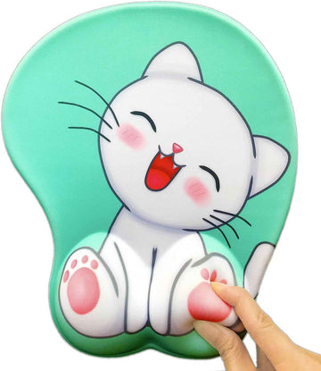 Cute Cat Mouse Pad with Grgonomic Wrist Rest Support Green