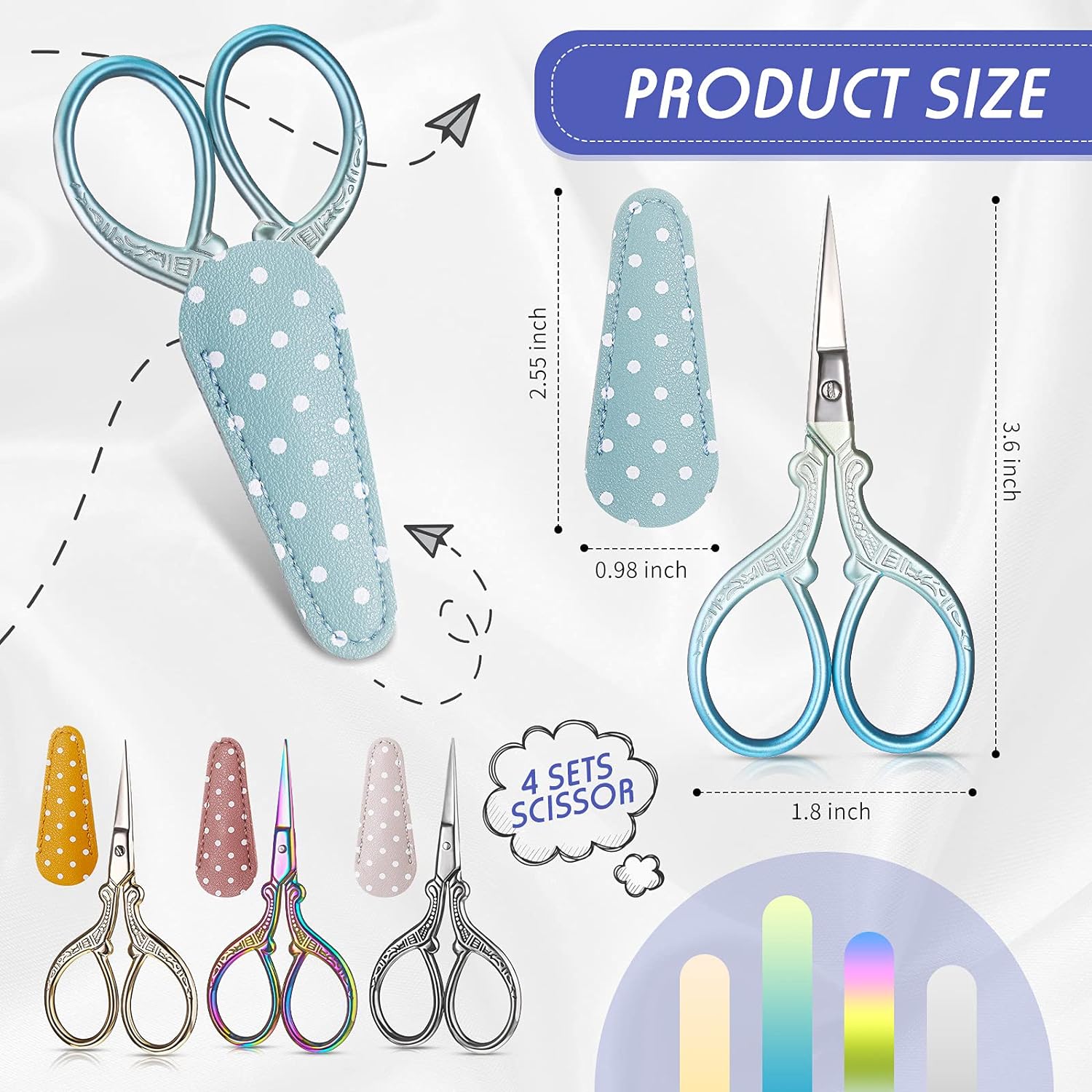 4Pcs Sewing Embroidery Scissors with Artificial Leather Cover 3.6 Inch