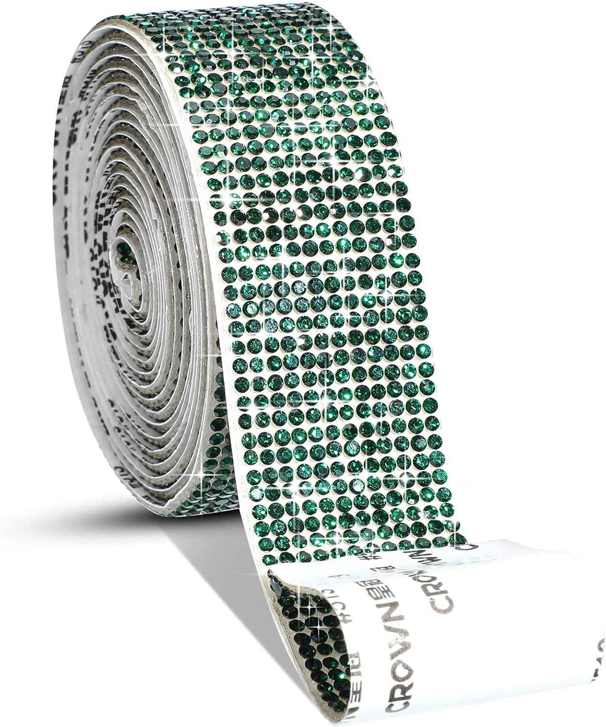 Self Adhesive Rhinestone Strips Crystal Ribbon Sticker Wrap for DIY Car Phone Dark Green
