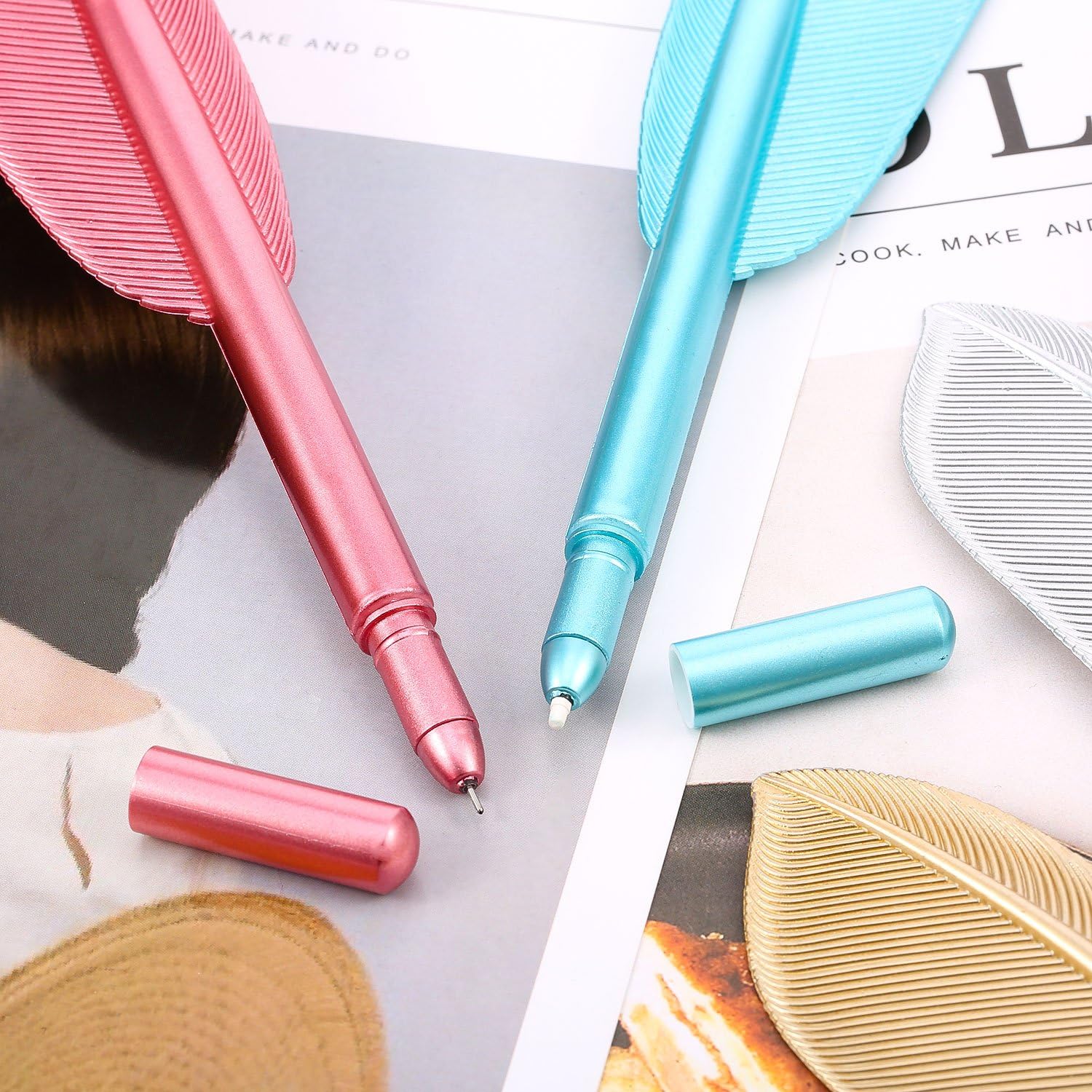 8pcs Artificial Feather Ballpoint Ink Pens