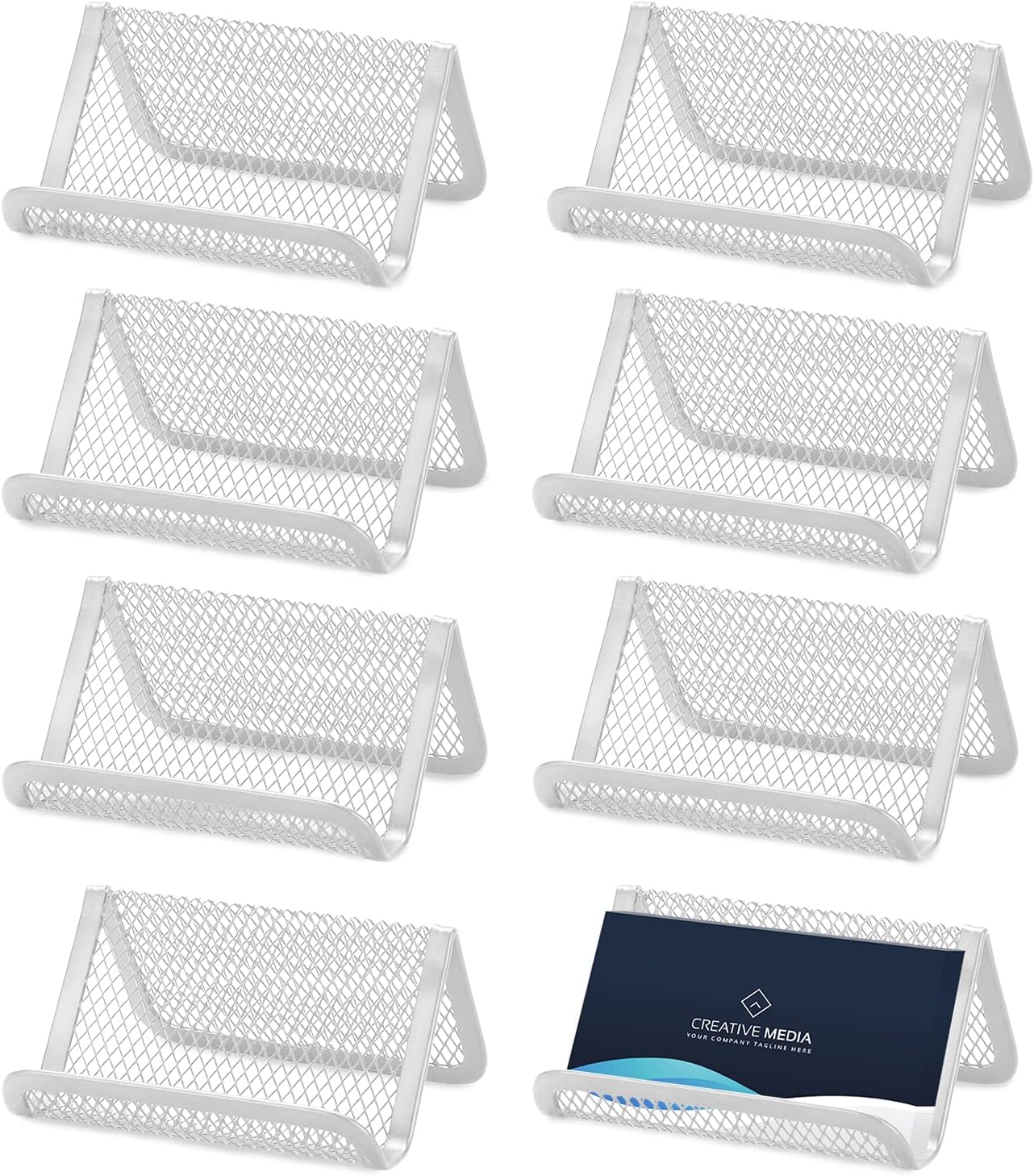 8pcs Business Card Holder Metal Mesh Silver