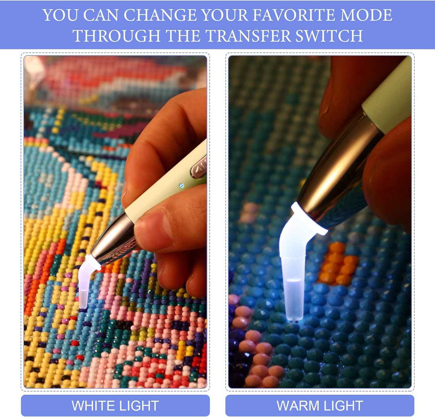 2Pcs LED Diamond Painting Drill Pen USB Rechargeable