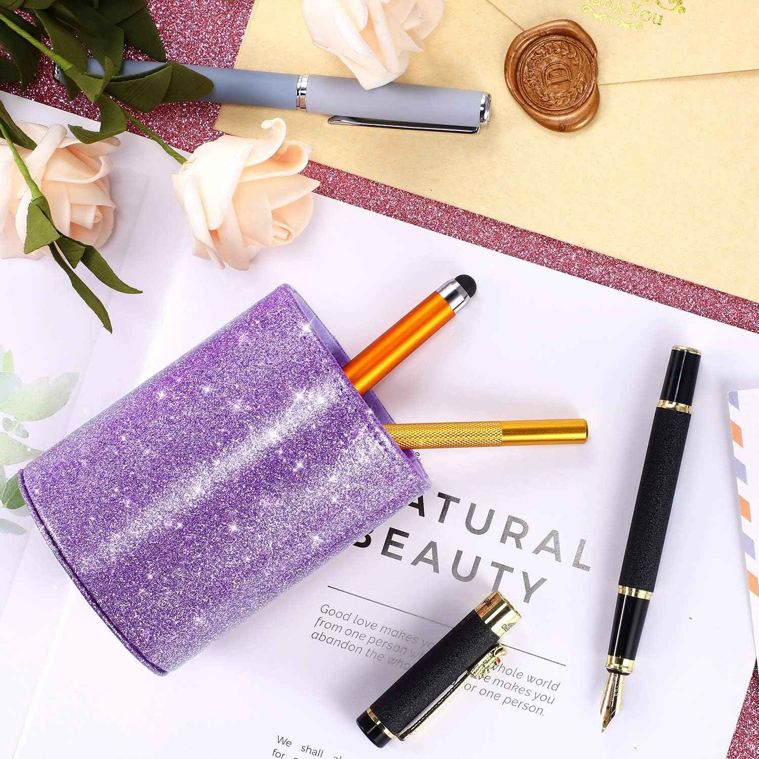 PU Glitter Pen Holder Shiny for Women Girls,Luxury Makeup Brush Holder