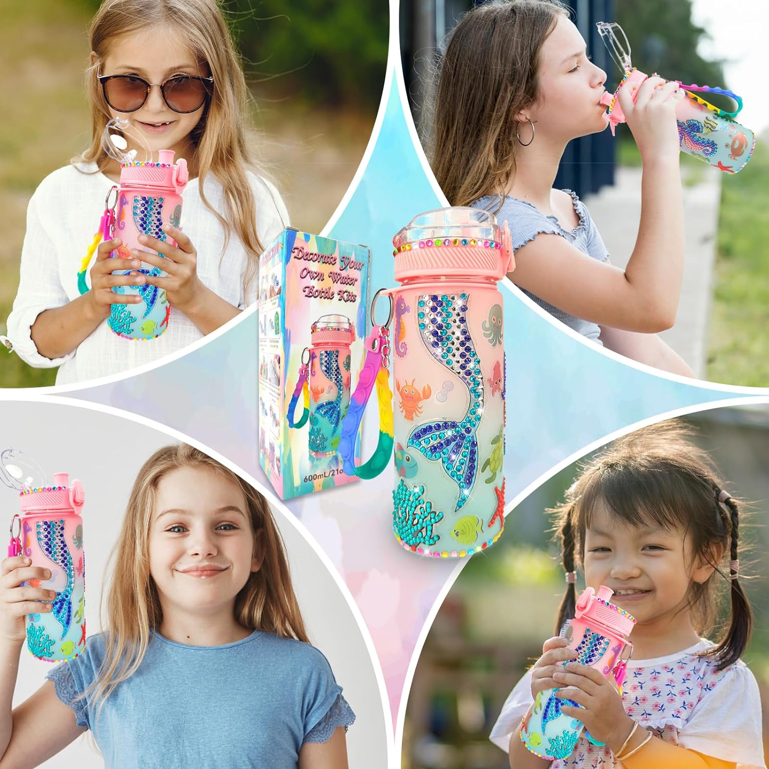 Decorate Your Own Water Bottle Kits for Girls Unicorn/Mermaid