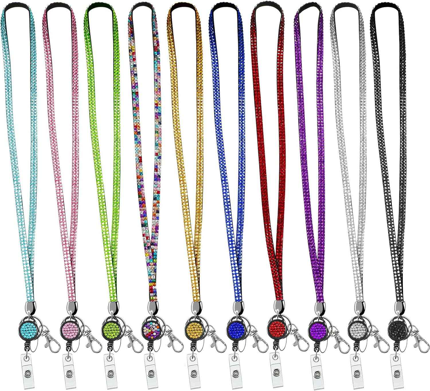 Rhinestone Glitter Retractable Necklace Badge Reel Lanyard 10 Colors