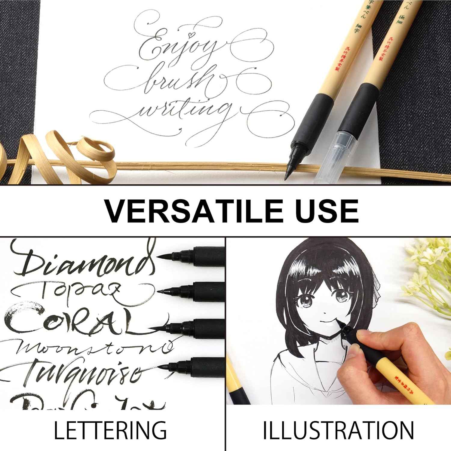 Kuretake Bimoji Brush Pen 5pcs for Calligraphy Hand Lettering