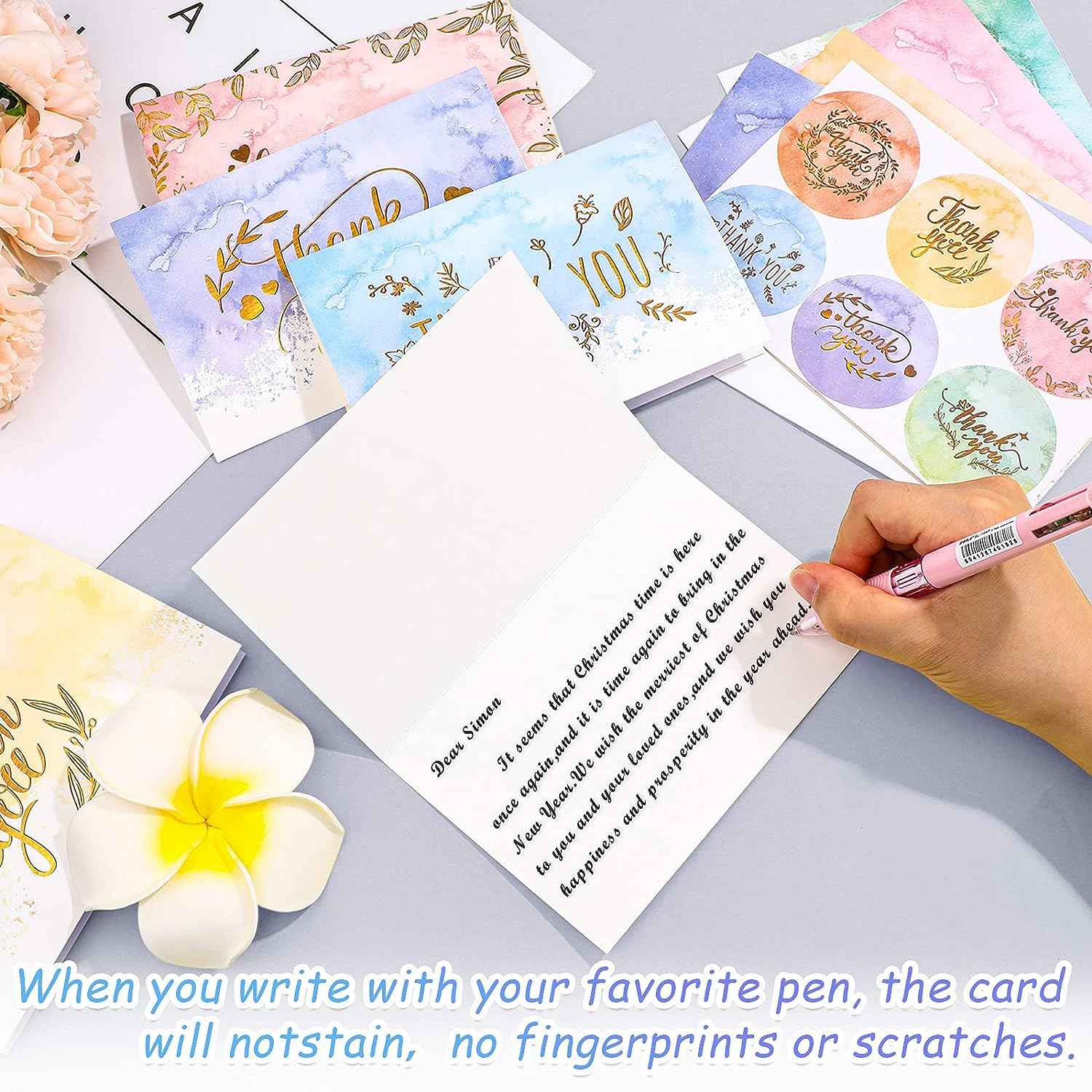 72 Pieces Watercolor Thank You Cards with Envelopes and Stickers Set